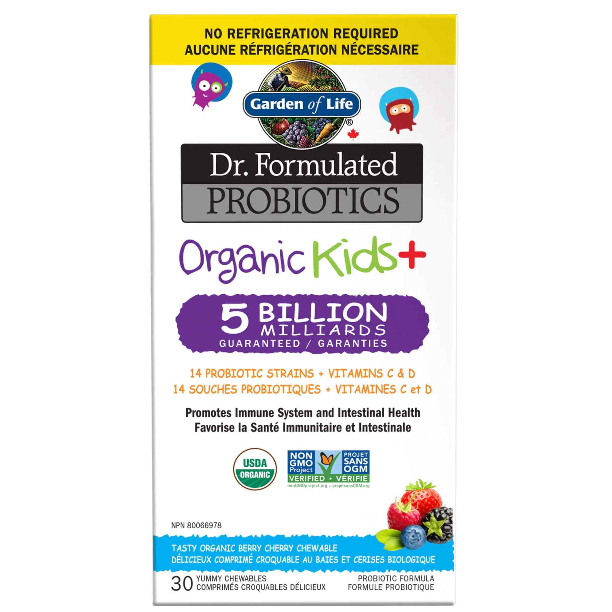 Garden of Life Dr. Formulated Organic Kids+ Probiotics + Vitamins C & D, Delicious, 30 Chewable Tablets
