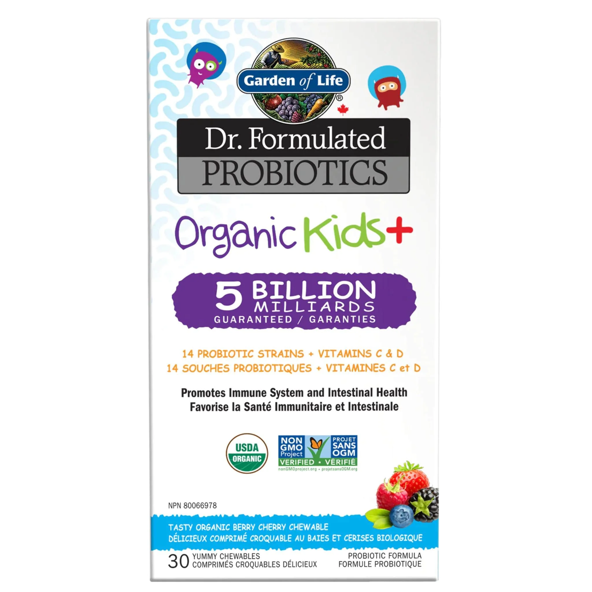 Garden of Life Dr. Formulated Organic Kids+ Probiotics + Vitamins C & D, Delicious, 30 Chewable Tablets - Image 2