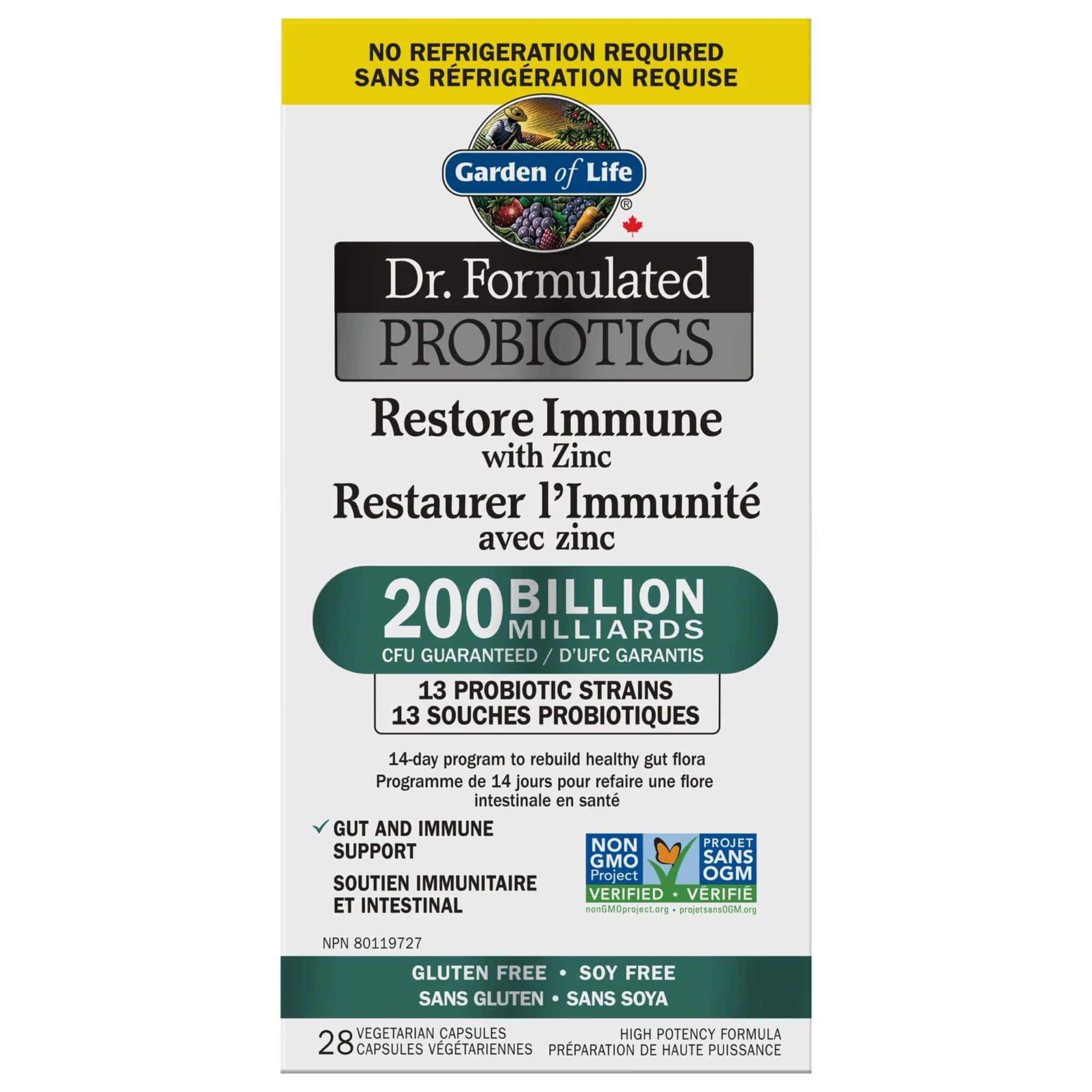 Garden of Life Dr. Formulated Restore Immune Probiotics 200 Billion Active Bacteria, Shelf Stable, 28 Vegetable Capsules - Image 2