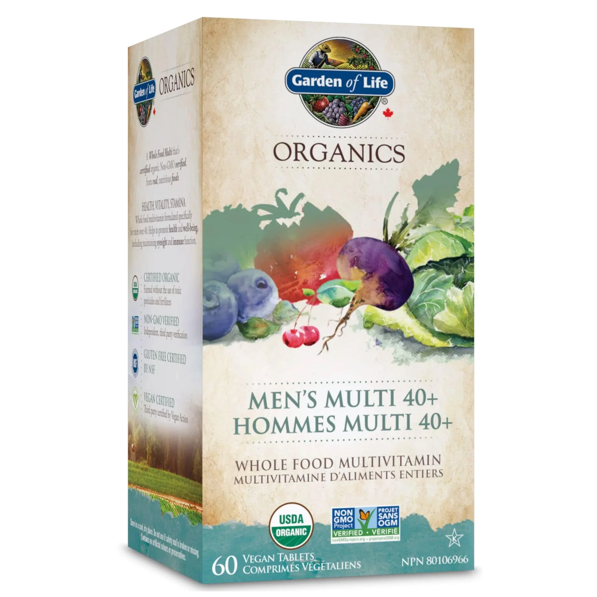 Garden of Life Organics Men's Multi 40+, Multivitamin, 60 Vegan Tablets