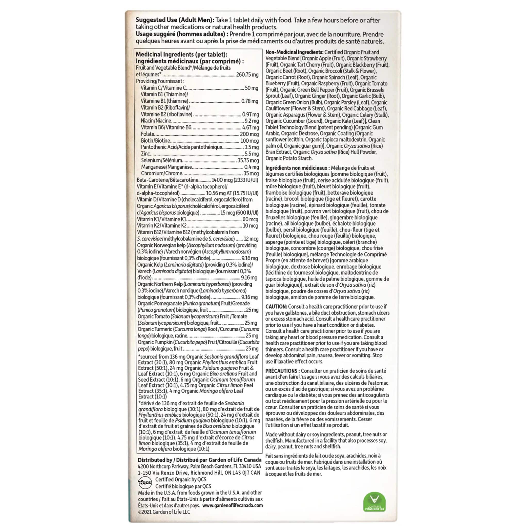 Garden of Life Organics Men's Multi 40+, Multivitamin, 60 Vegan Tablets - Image 3