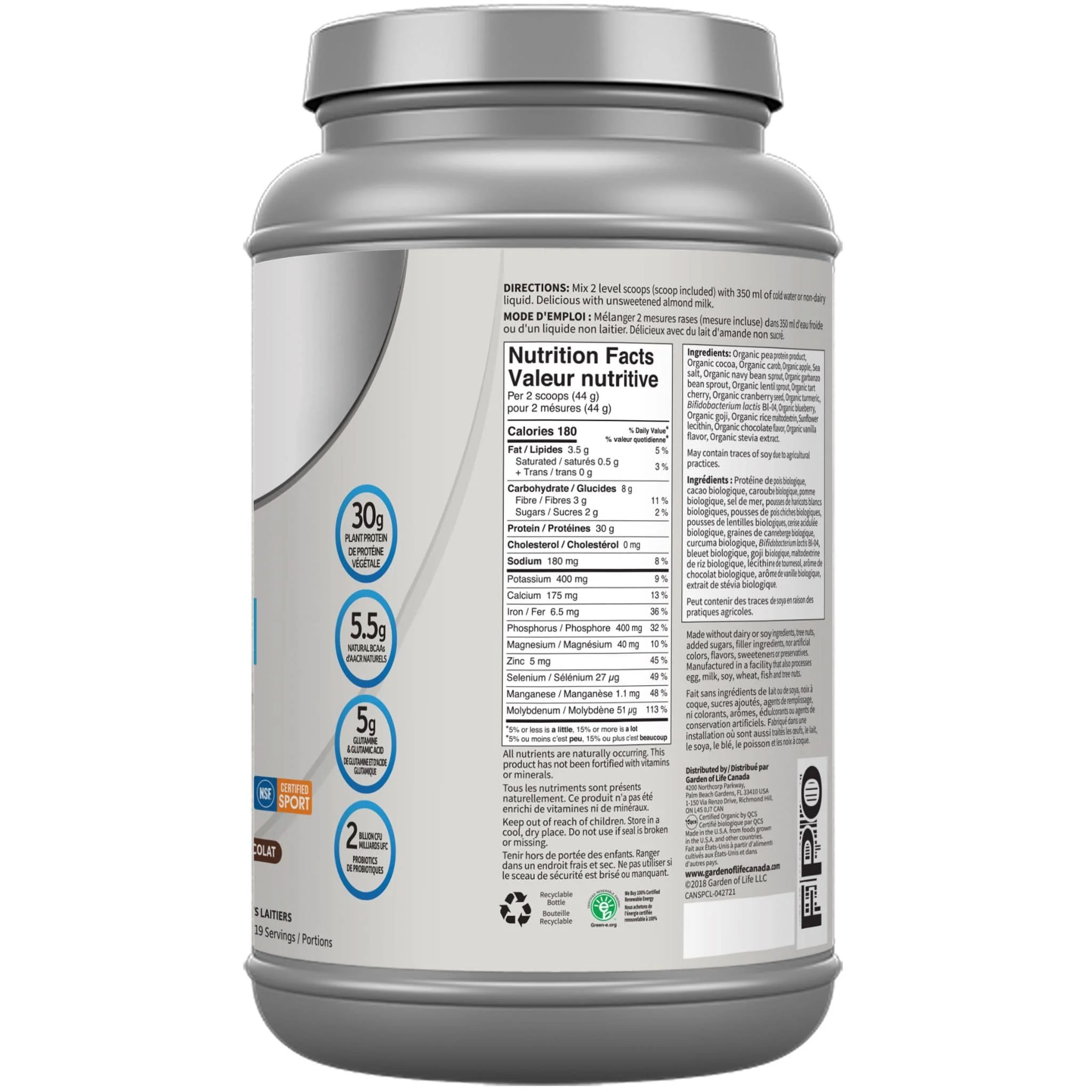 Garden of Life Sport Protein Organic Plant Based Protein, 806g-840g - Image 3