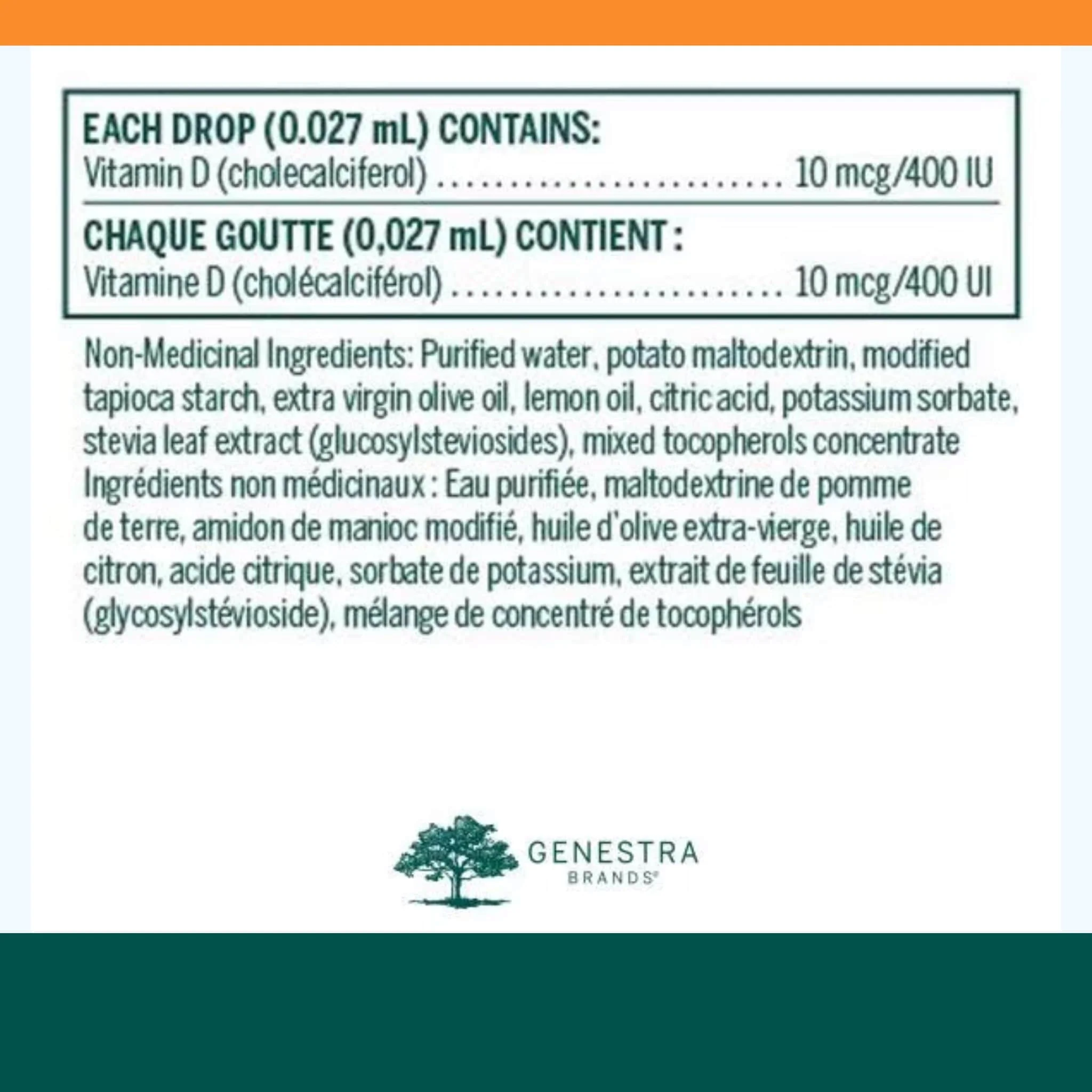 Genestra D-Mulsion 400IU (Vitamin D3 Drops in Virgin Olive Oil), 30ml - Image 2