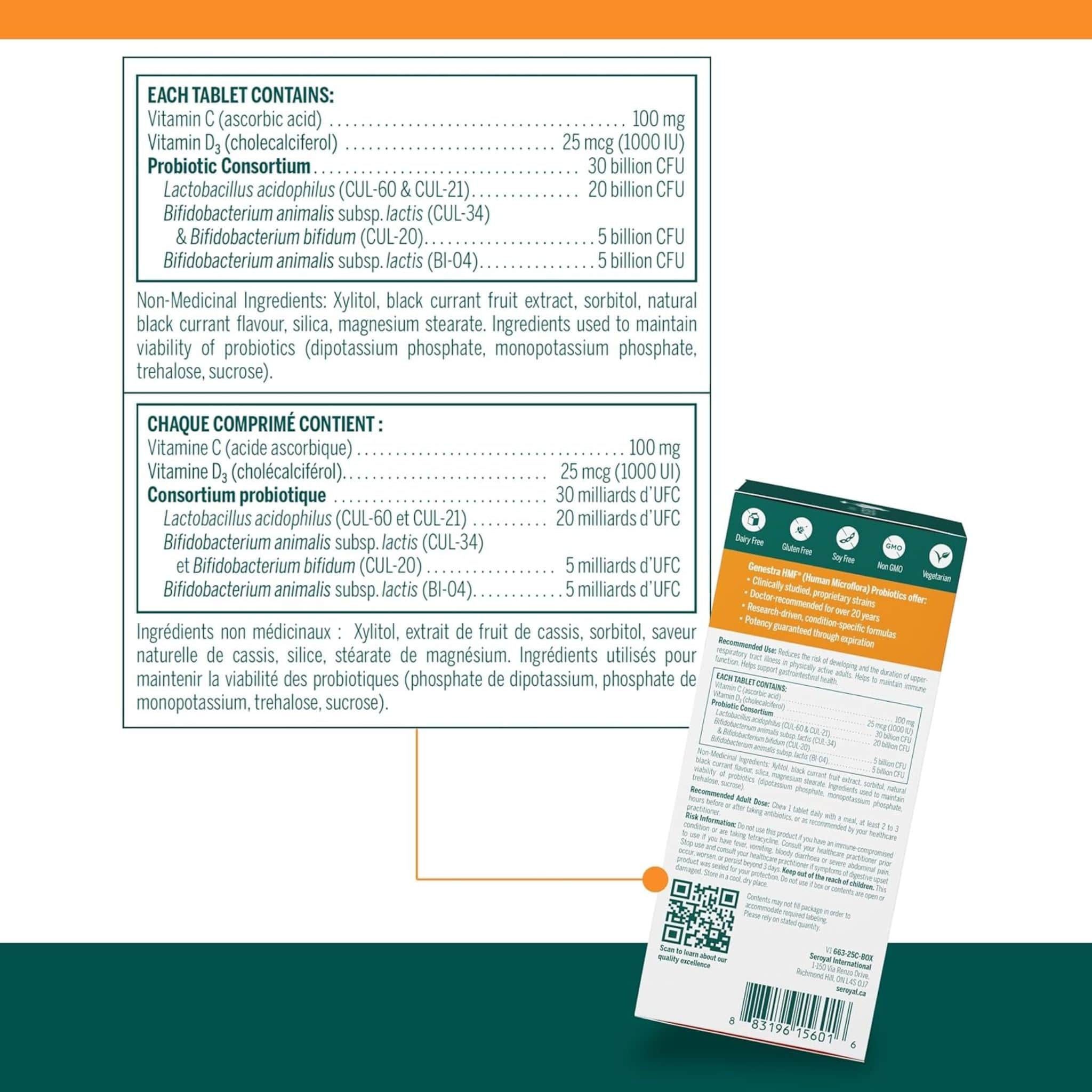 Genestra HMF Immune, 30 Billion CFU, Shelf Stable, 25 Chewable Tablets - Image 2