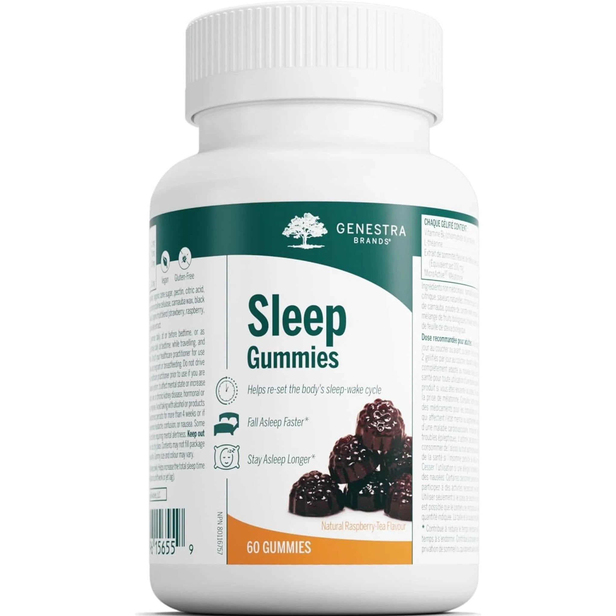 Genestra Sleep Gummies, Vegan Melatonin Gummies, Raspberry, 60 Gummies