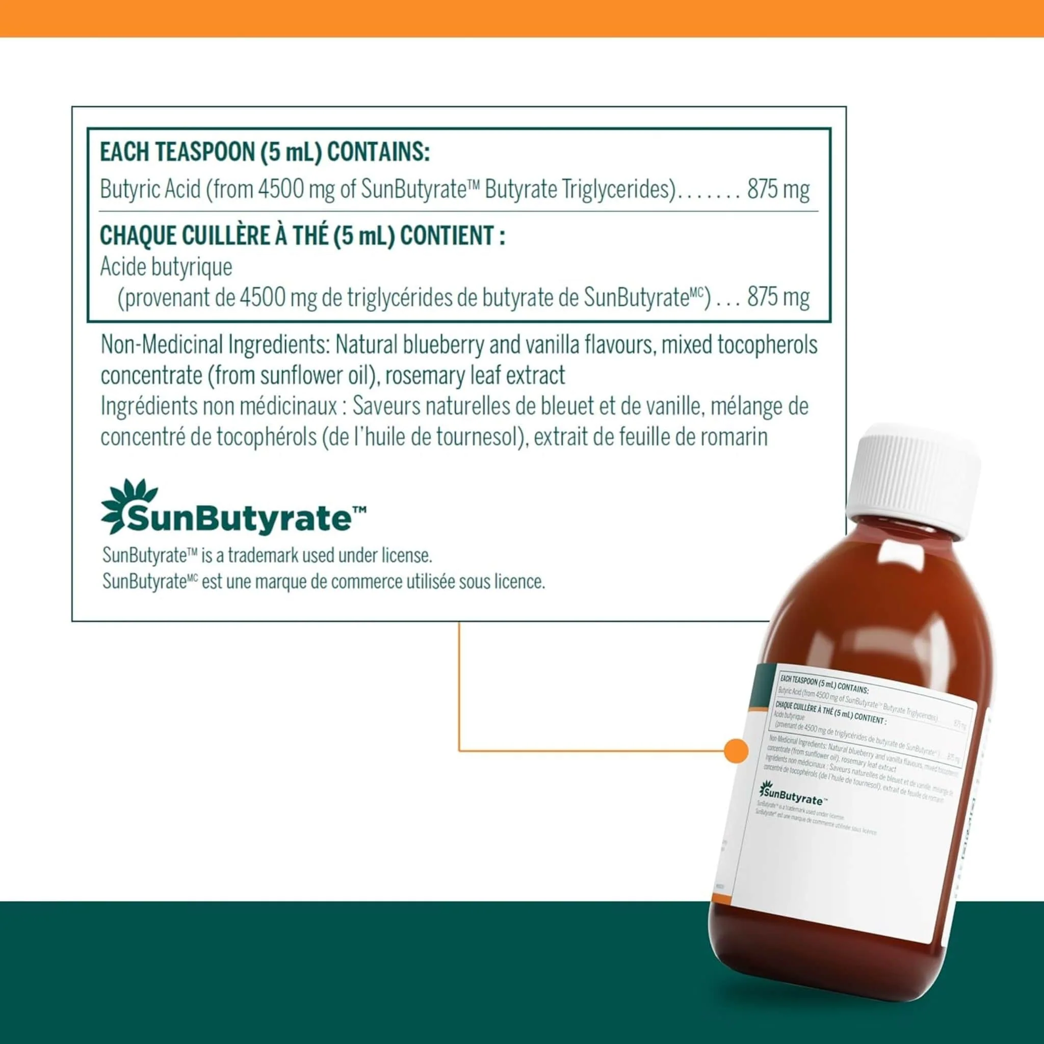 Genestra SunButyrate Liquid, Butyrate-rich triglyceride oil, 875mg Butyric acid, 280ml - Image 2