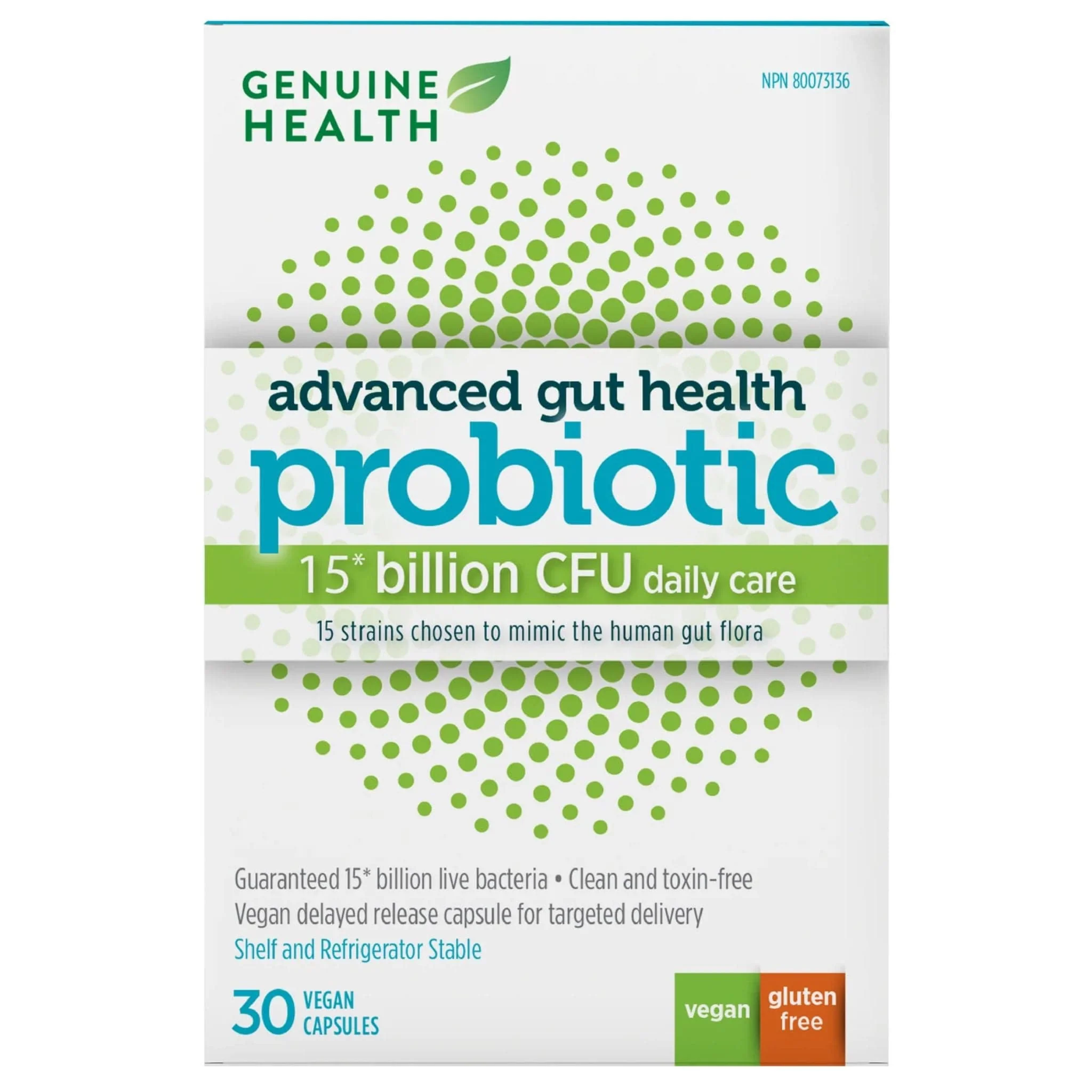 Genuine Health Advanced Gut Health Probiotic, 15 Billion CFU, Shelf and Refrigerator Stable