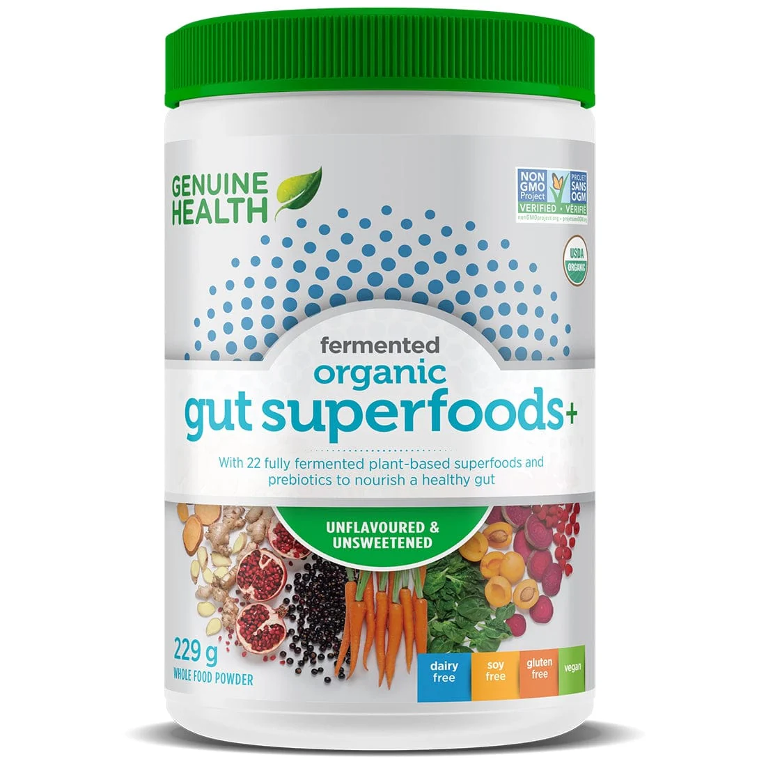 Genuine Health High Fibre Gut Superfoods+ Powder (Formerly Known as Fermented Organic Gut Superfoods+), 229-273g