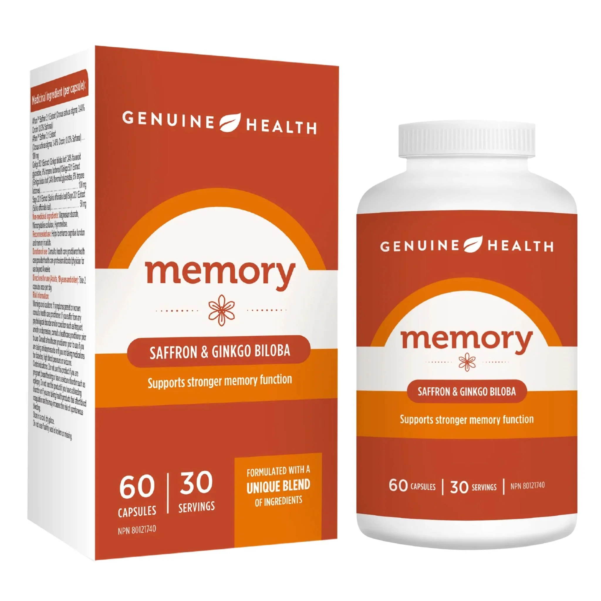 Genuine Health Memory with Saffron and Ginkgo Biloba, 60 Capsules