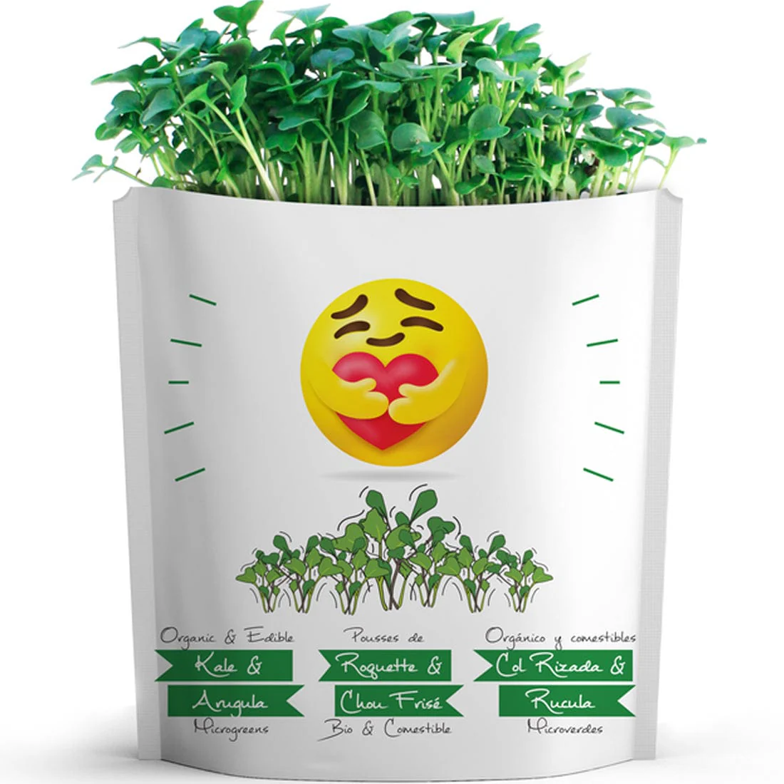 Gift A Green Greeting Cards, Emoji Hug Card, Kale & Arugula Microgreens
