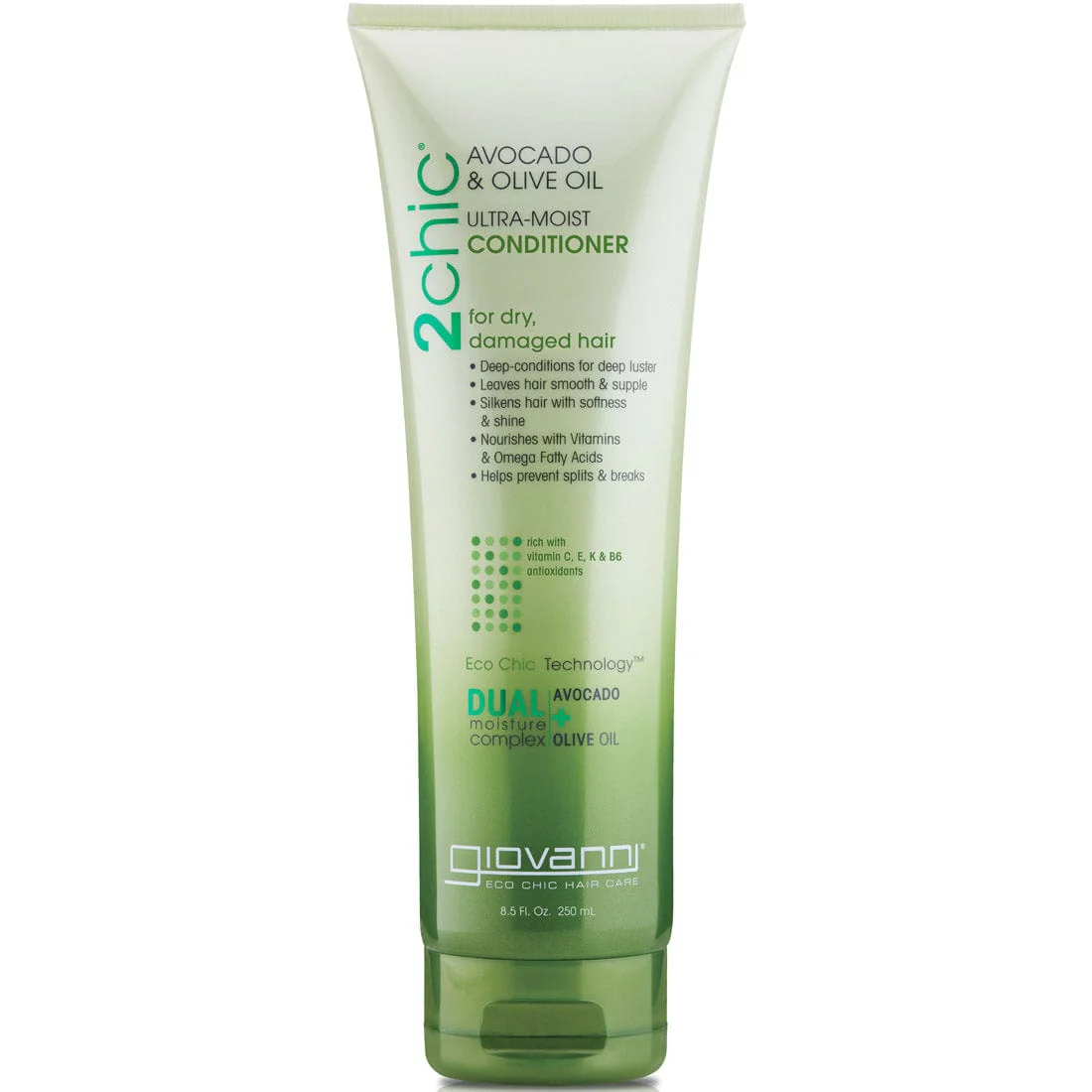 Giovanni Eco Chic Avocado & Olive Oil Ultra-Moist Conditioner, For Dry Damaged Hair, 250ml