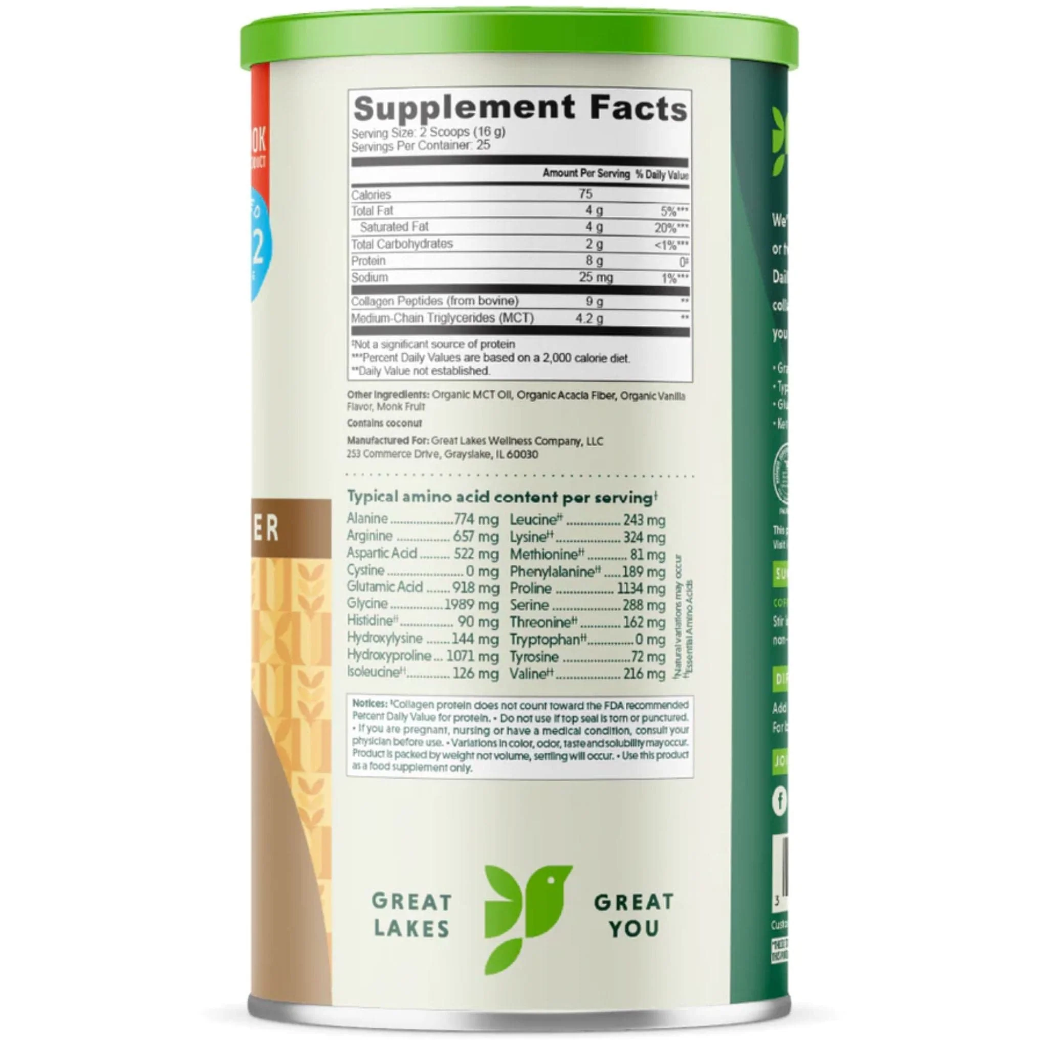 Great Lakes Daily Keto Collagen Peptides with MCT Oil, Non-Dairy Creamer, 400g - Image 2