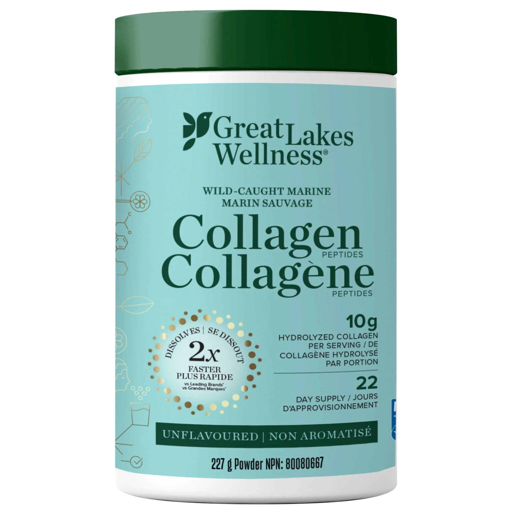 Great Lakes Wellness Marine Collagen Peptides, Wild-Caught Marine Collagen Powder, 227g, Unflavoured CLEARANCE 25% Off Exp 3/2028 Final Sale