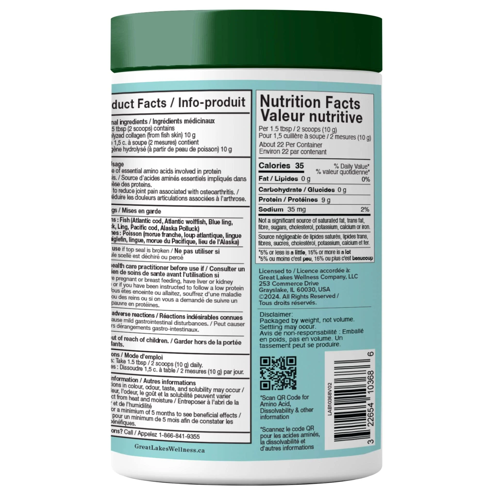 Great Lakes Wellness Marine Collagen Peptides, Wild-Caught Marine Collagen Powder, 227g, Unflavoured CLEARANCE 25% Off Exp 3/2028 Final Sale - Image 2