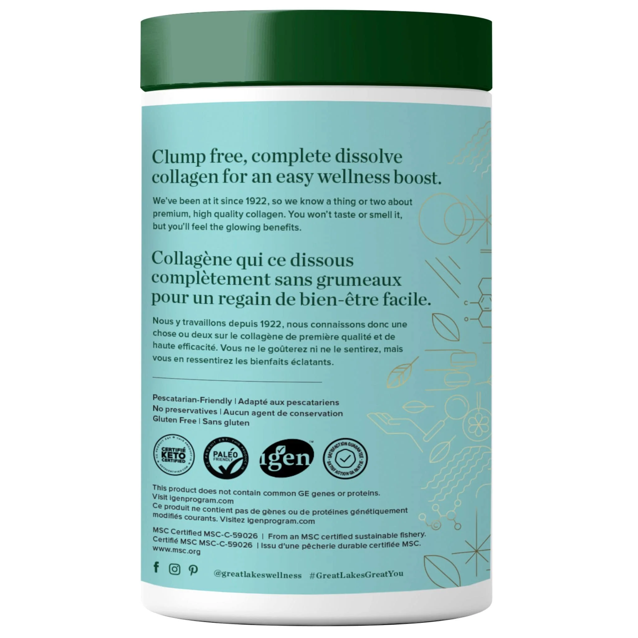 Great Lakes Wellness Marine Collagen Peptides, Wild-Caught Marine Collagen Powder, 227g, Unflavoured CLEARANCE 25% Off Exp 3/2028 Final Sale - Image 3