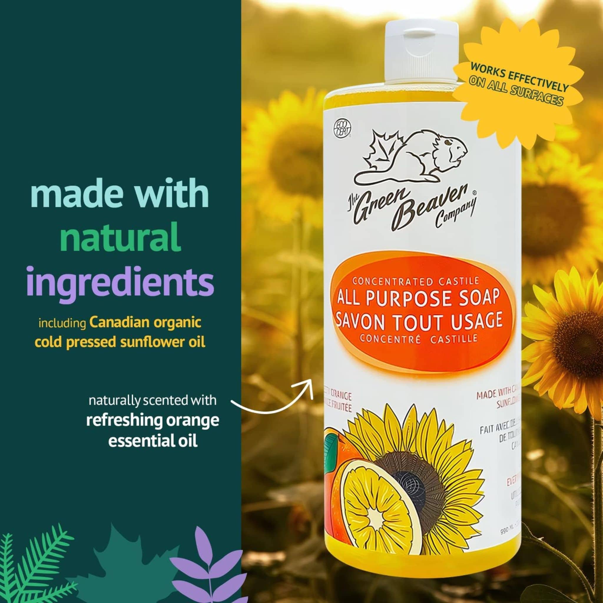 Green Beaver Sunflower Castille Liquid Soap, 1L - Image 15