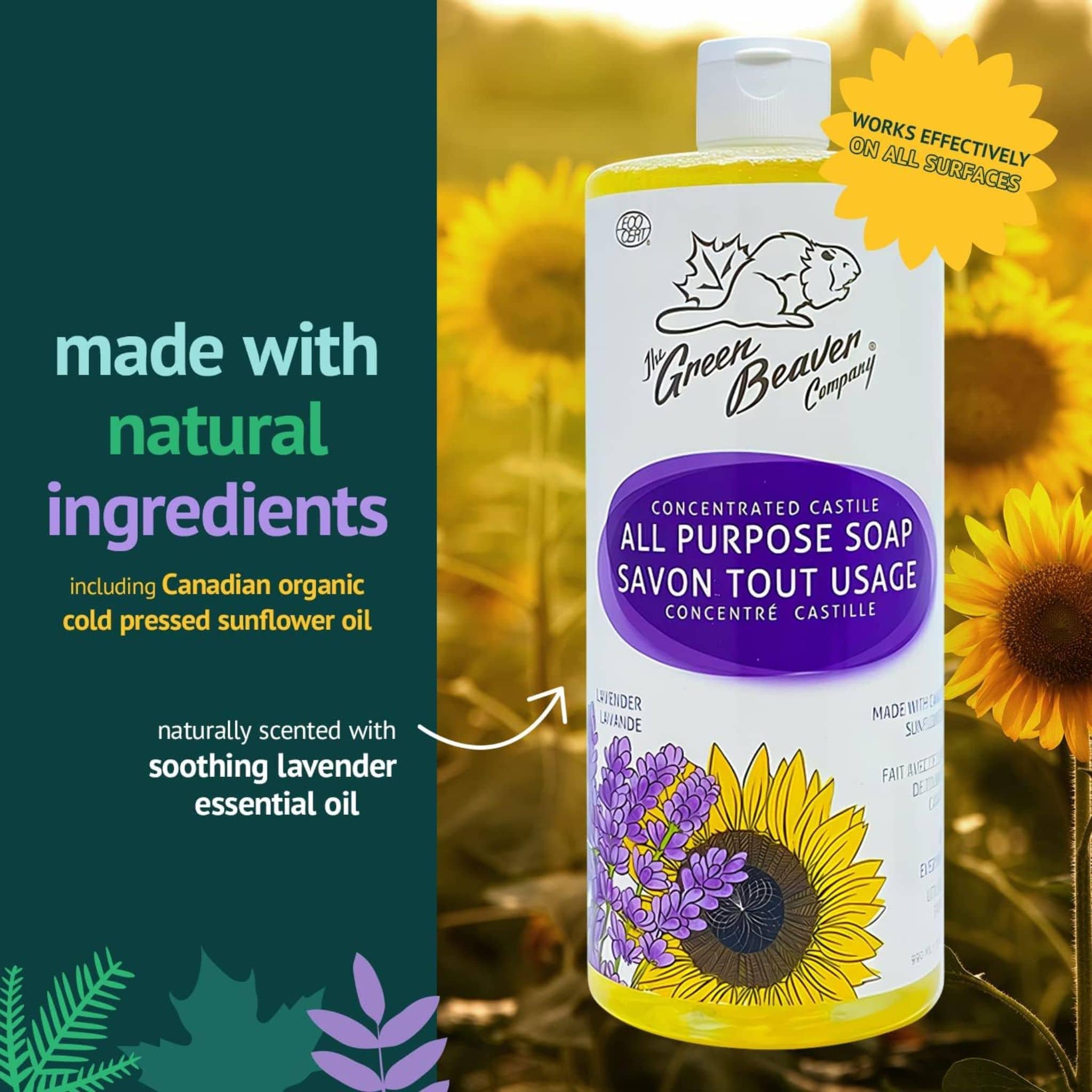 Green Beaver Sunflower Castille Liquid Soap, 1L - Image 5