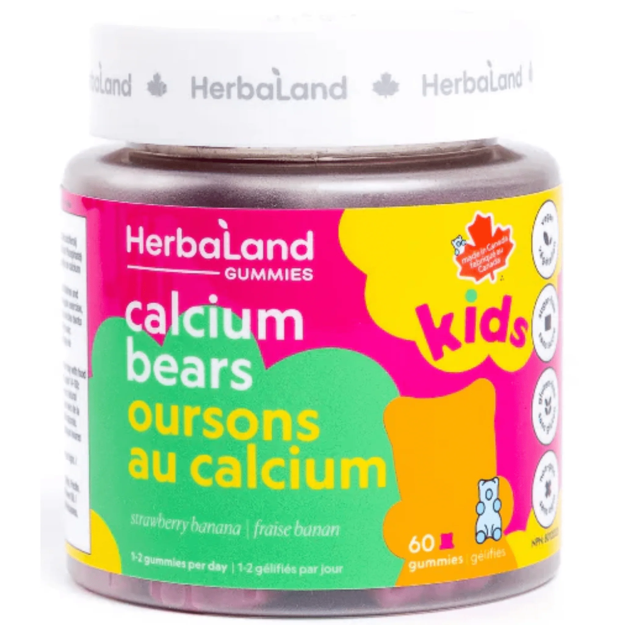 Herbaland Calcium Bears, Calcium 100mg and D3 Gummies For Kids, Vegan, 60 Gummies