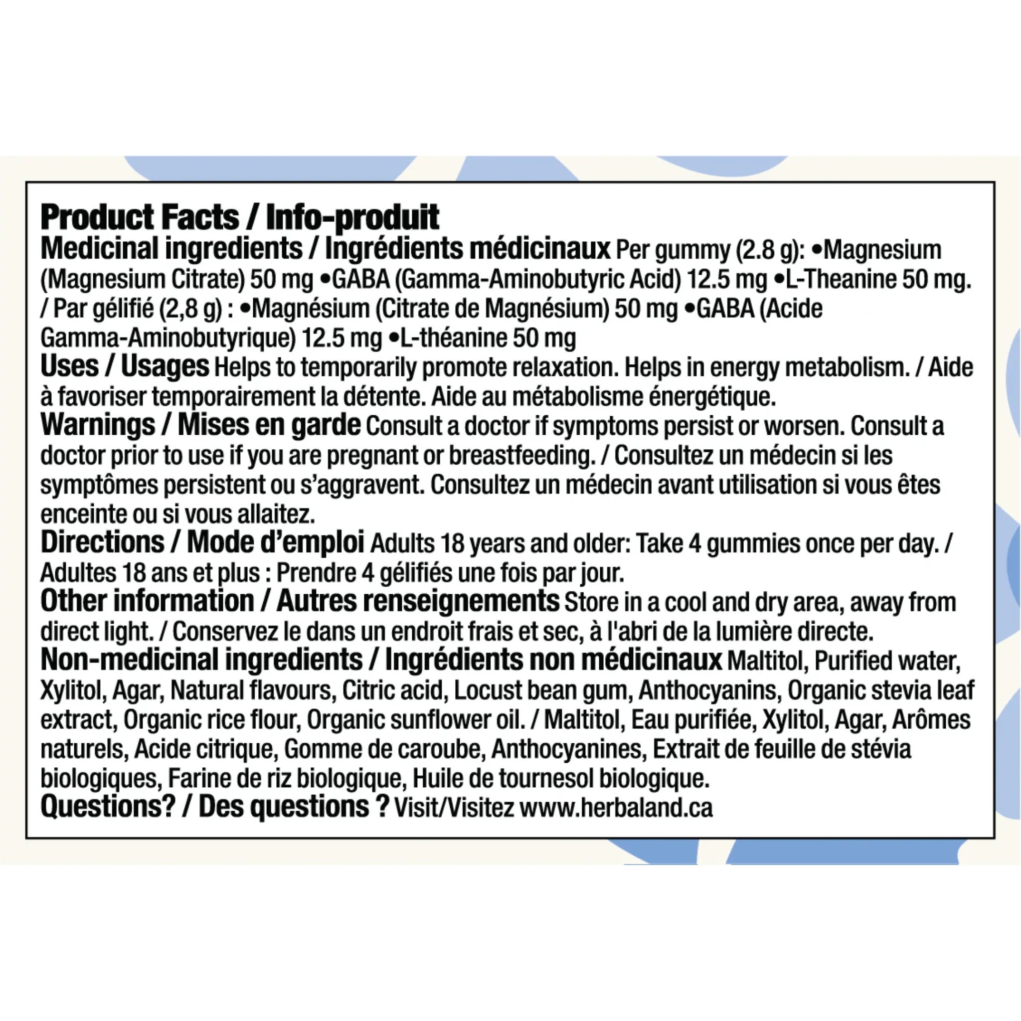 Herbaland Calm Naturally, Magnesium Citrate 50mg, L-Theanine and GABA, 60 Gummies - Image 4