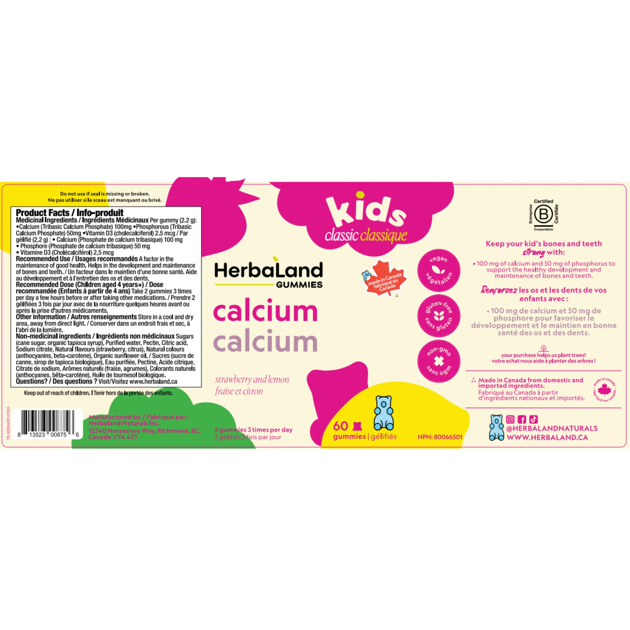 Herbaland Classic Gummies for Kids Calcium, 60 Gummies - Image 2