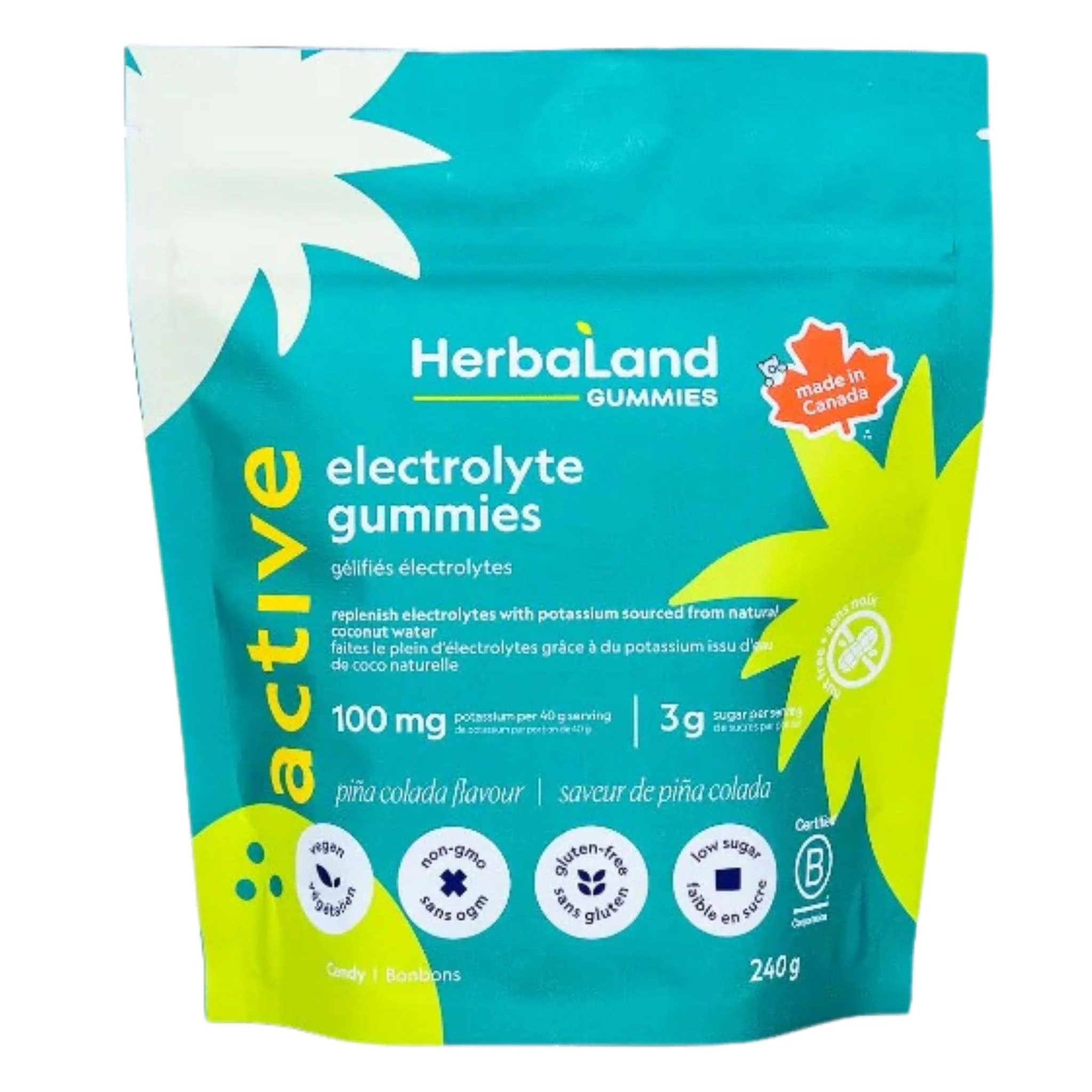 Herbaland Electrolyte Gummies with Essential Electrolytes, 100mg Potassium, 75mg Calcium, 30mg Magnesium Per Serving, 240g