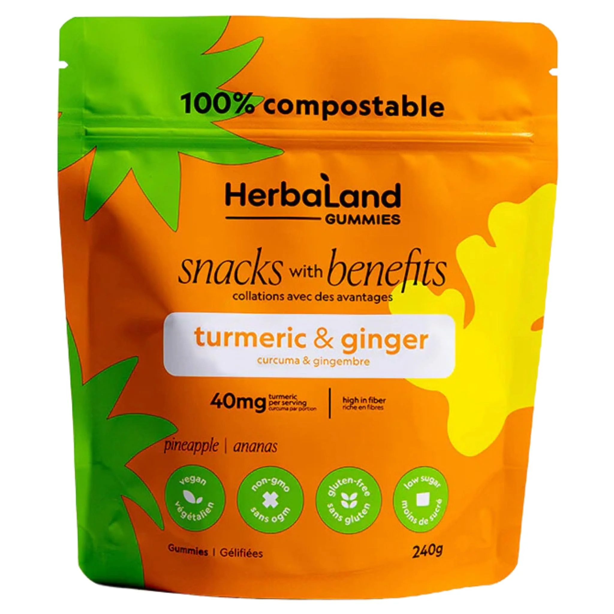 Herbaland Ginger and Turmeric Gummies, 40mg Turmeric per Serving, 240g