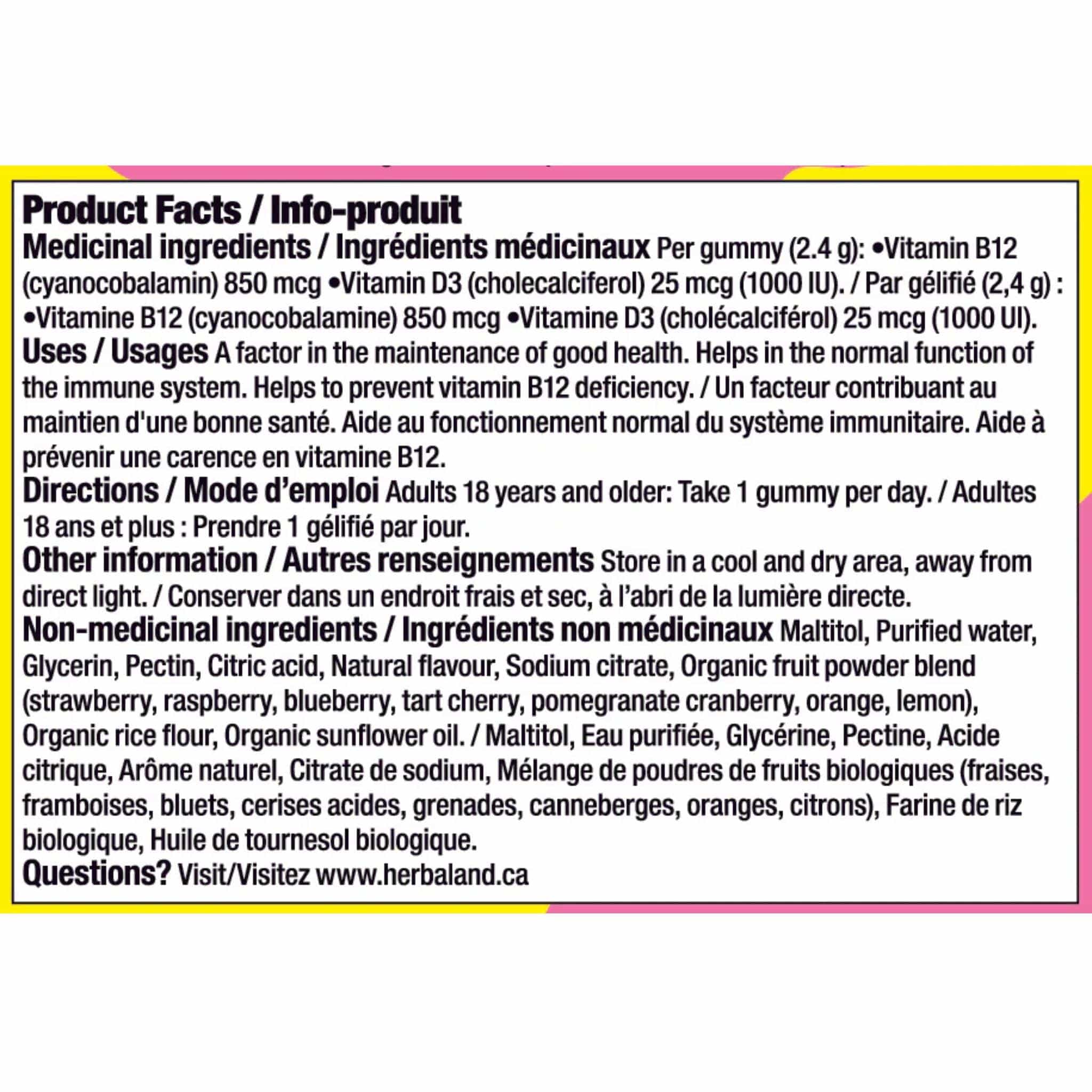 Herbaland Vegan D3 and B12 Gummies for Adults, Vegan, Sugar-free, 60 Gummies - Image 5