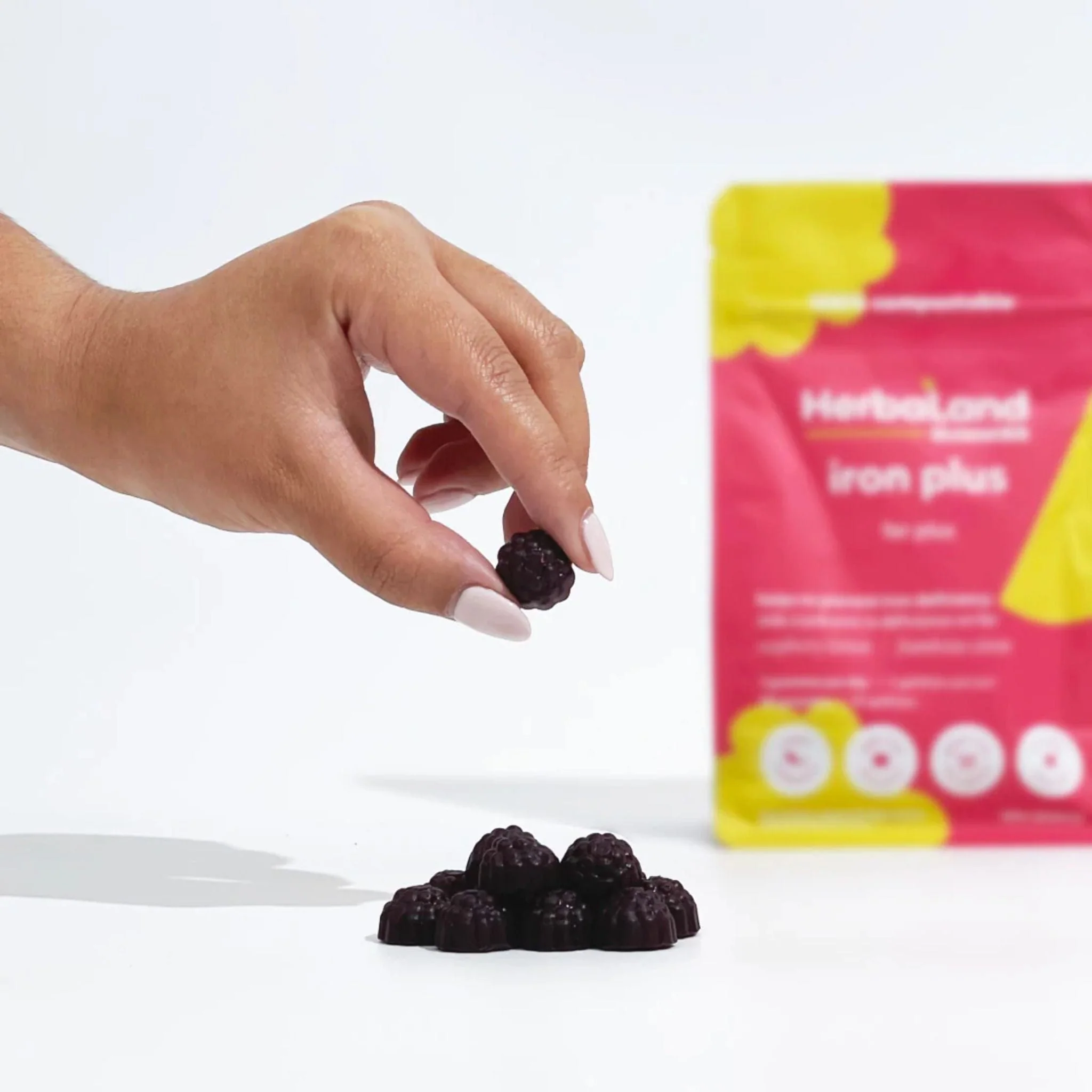 Herbaland Iron Plus 9mg Iron Gummies, Vegan, Gluten-Free, Sugar-Free, 90 Gummies - Image 4
