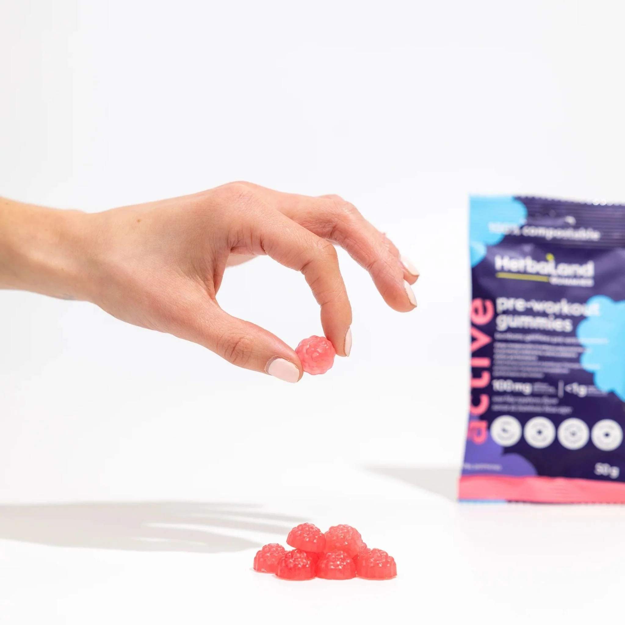 Herbaland Pre Workout Gummies-Sour Blue Raspberry-50g Single Bag - Image 4