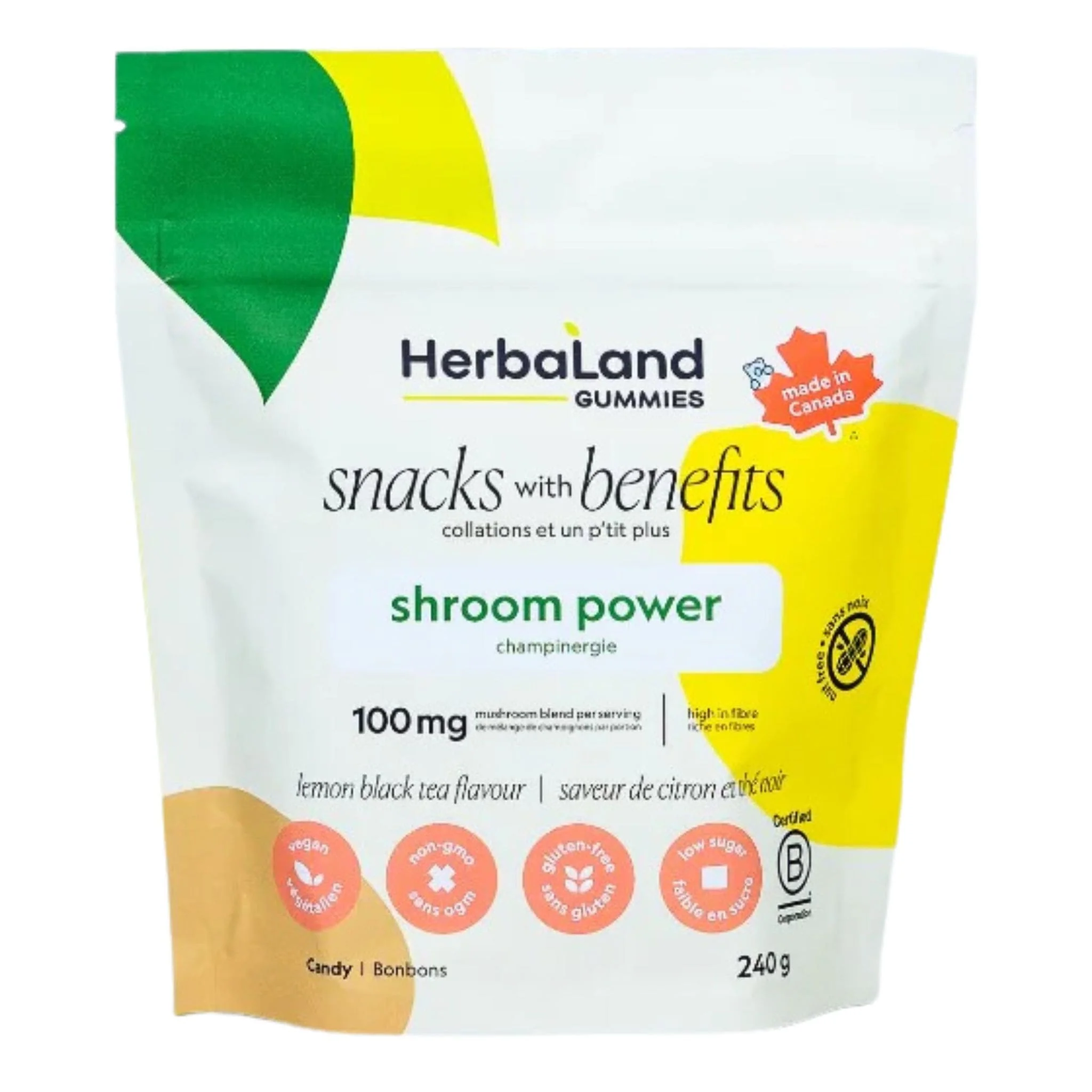 Herbaland Shroom Power Mushroom Gummies, 100mg of Turkey Tail, Lion’s Mane, Cordyceps, Chaga, Shiitake, Maitake, and Red Reishi Mushrooms, 240g