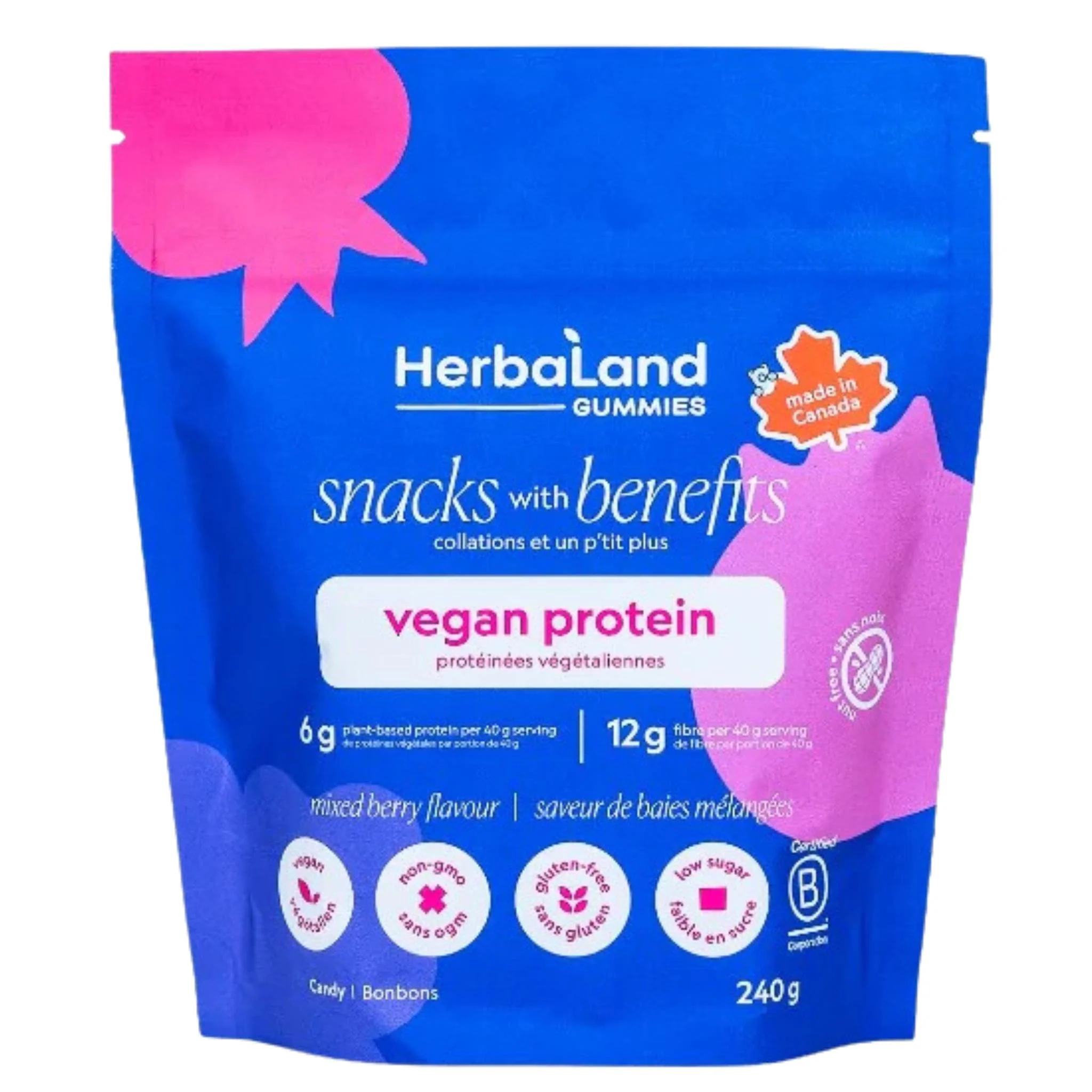Herbaland Vegan Protein Gummies, 6g Protein and 12g Fibre Per Serving, 240g