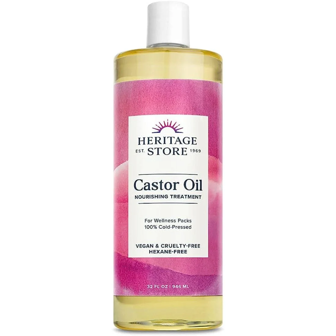 Heritage Store Castor Oil, Hexane Free, 100% Cold Pressed, Dermatologist tested and hypoallergenic
