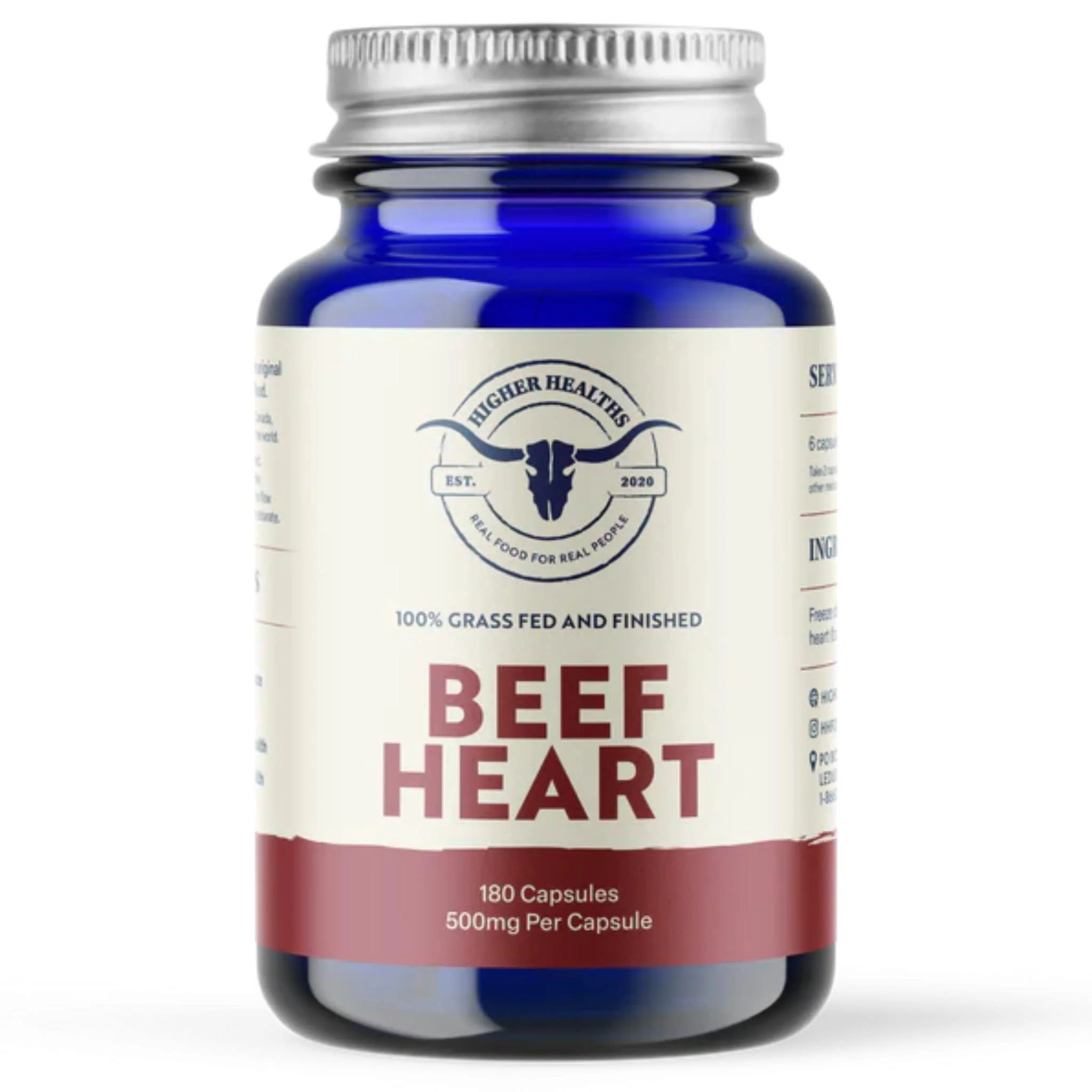 Higher Healths Grass-Fed Beef Heart 500mg, 180 Capsules