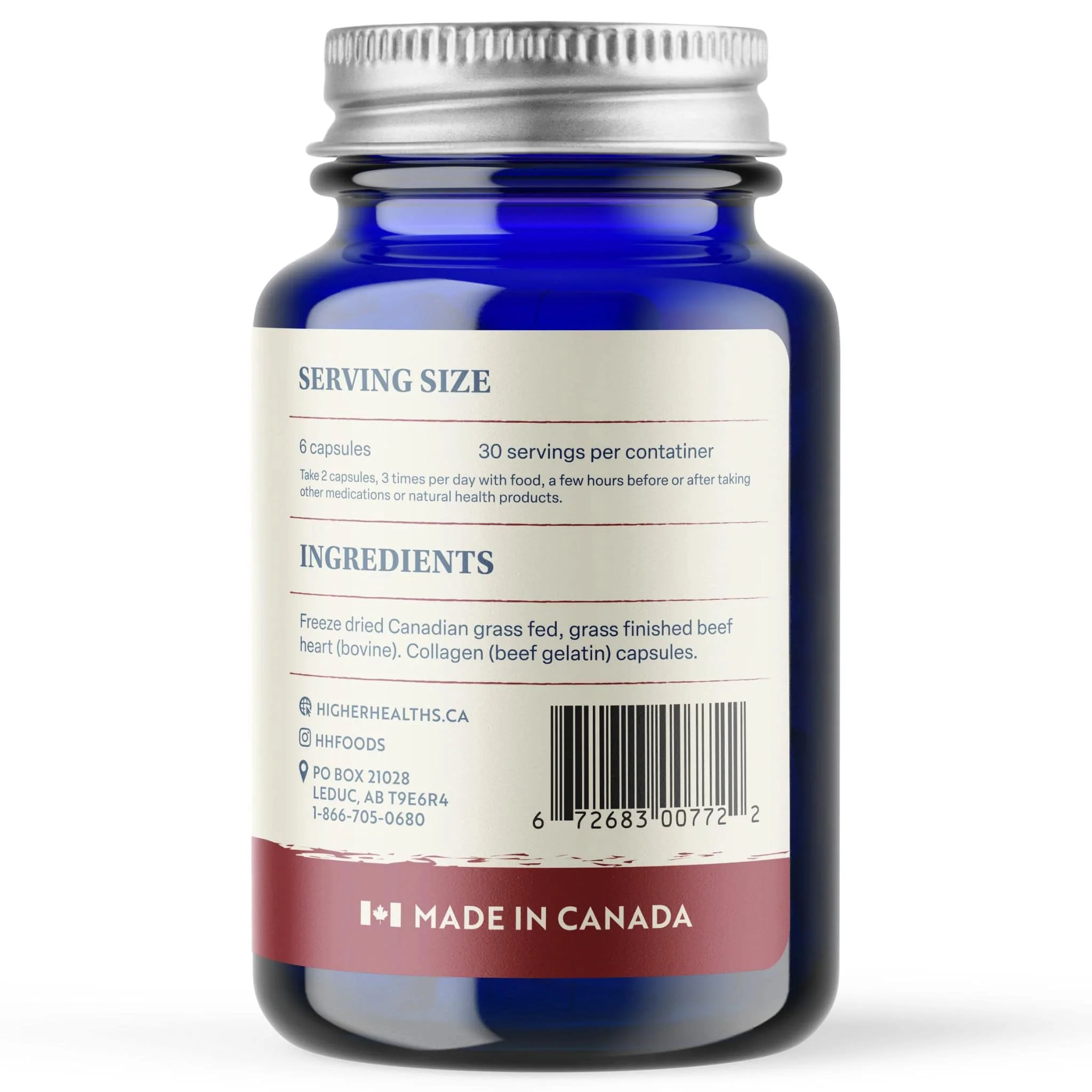 Higher Healths Grass-Fed Beef Heart 500mg, 180 Capsules - Image 3