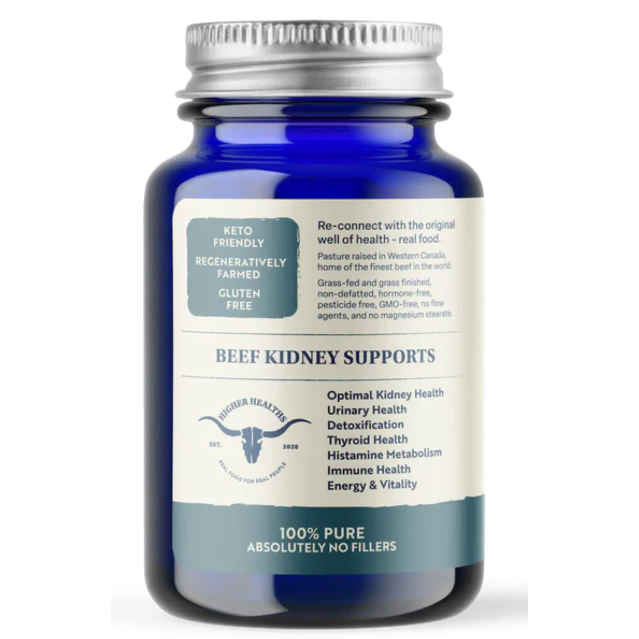 Higher Healths Grass-Fed Beef Kidney 500mg, 180 Capsules - Image 2