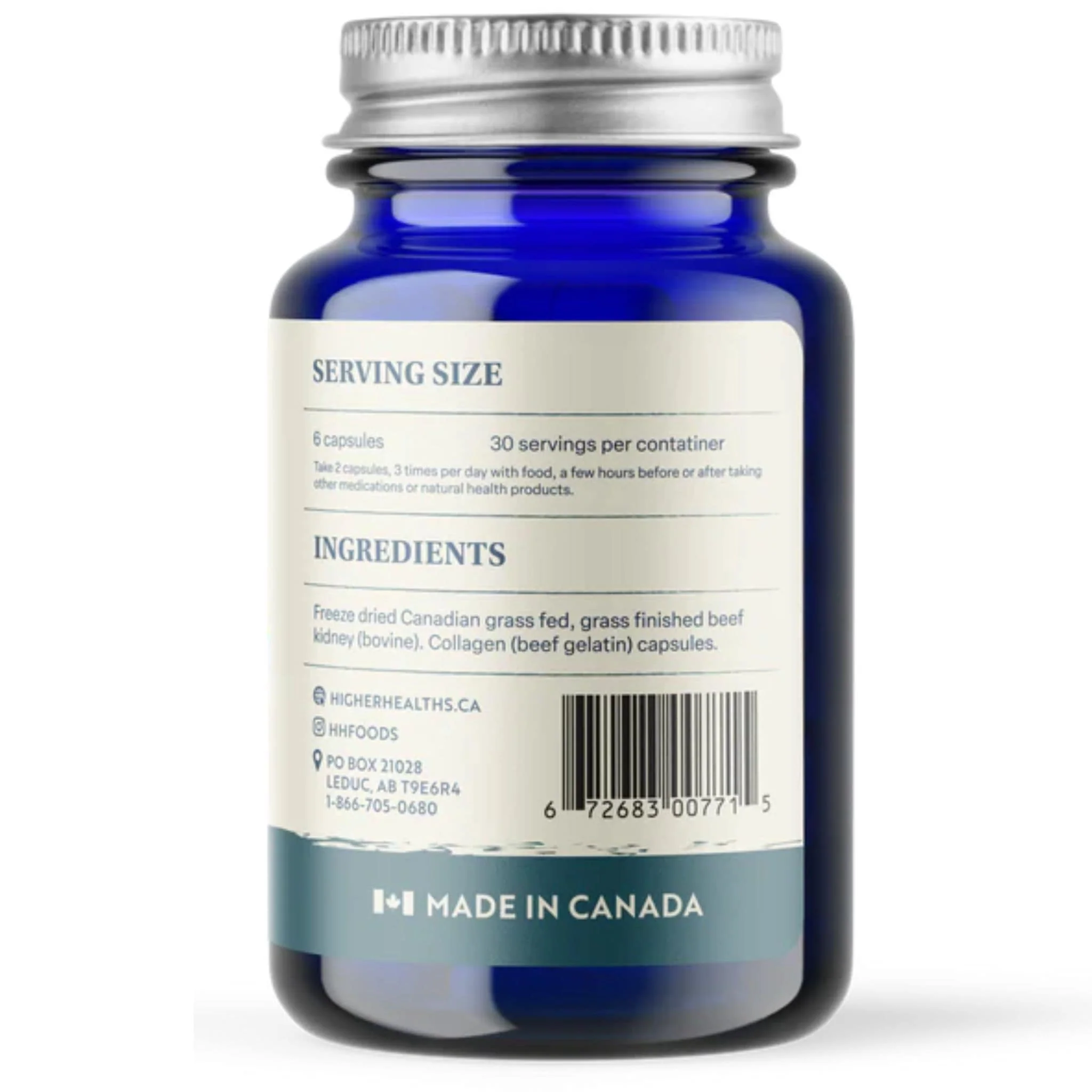 Higher Healths Grass-Fed Beef Kidney 500mg, 180 Capsules - Image 3