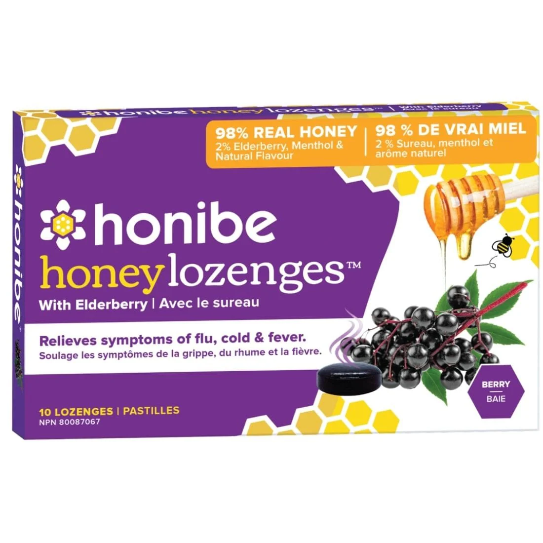 Honibe All Natural Elderberry Throat Lozenge (Sore Throat, Cough, Fever), 10 Lozenges - Image 2
