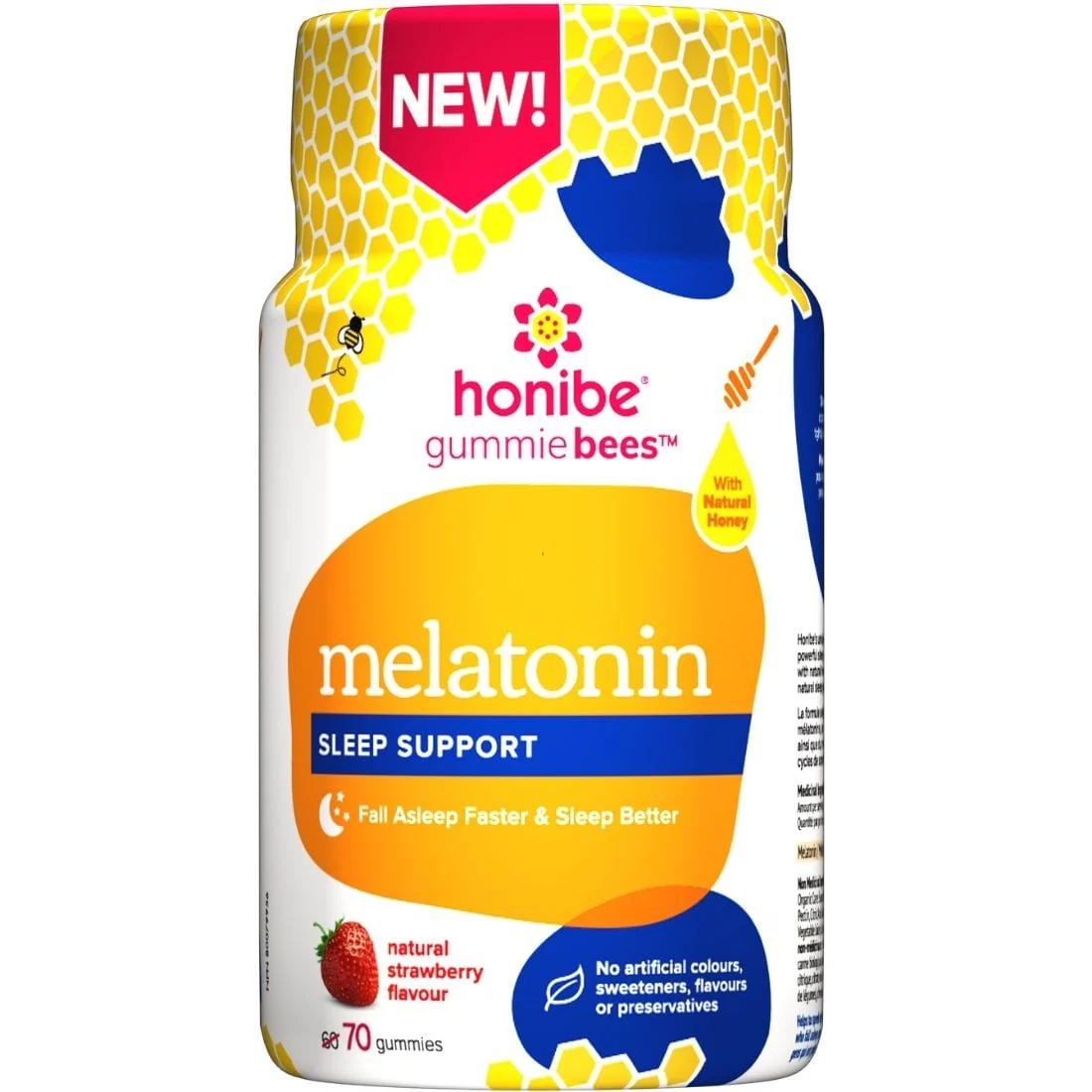 Honibe Gummie Bees Melatonin Gummy 5mg Sleep Support (Fall Asleep Faster), 70 Gummies