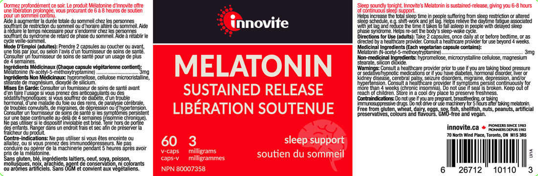 Innovite Melatonin 3mg (Transitioned to: CanPrev Melatonin 3mg Sustained Release, 60 Vegetable Capsules) - Image 2