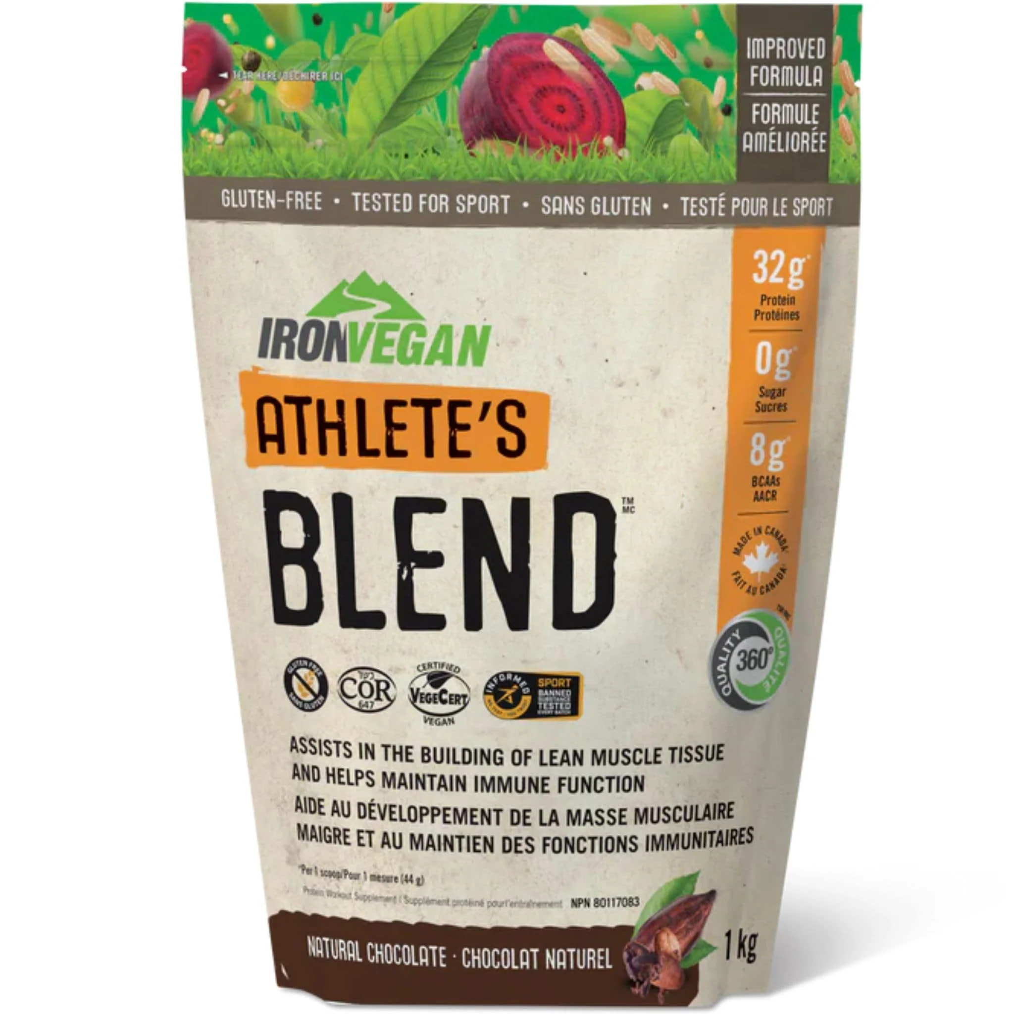 Iron Vegan Athlete's Blend Protein (Organic, Raw, Non-GMO), 1kg (2.2lb)