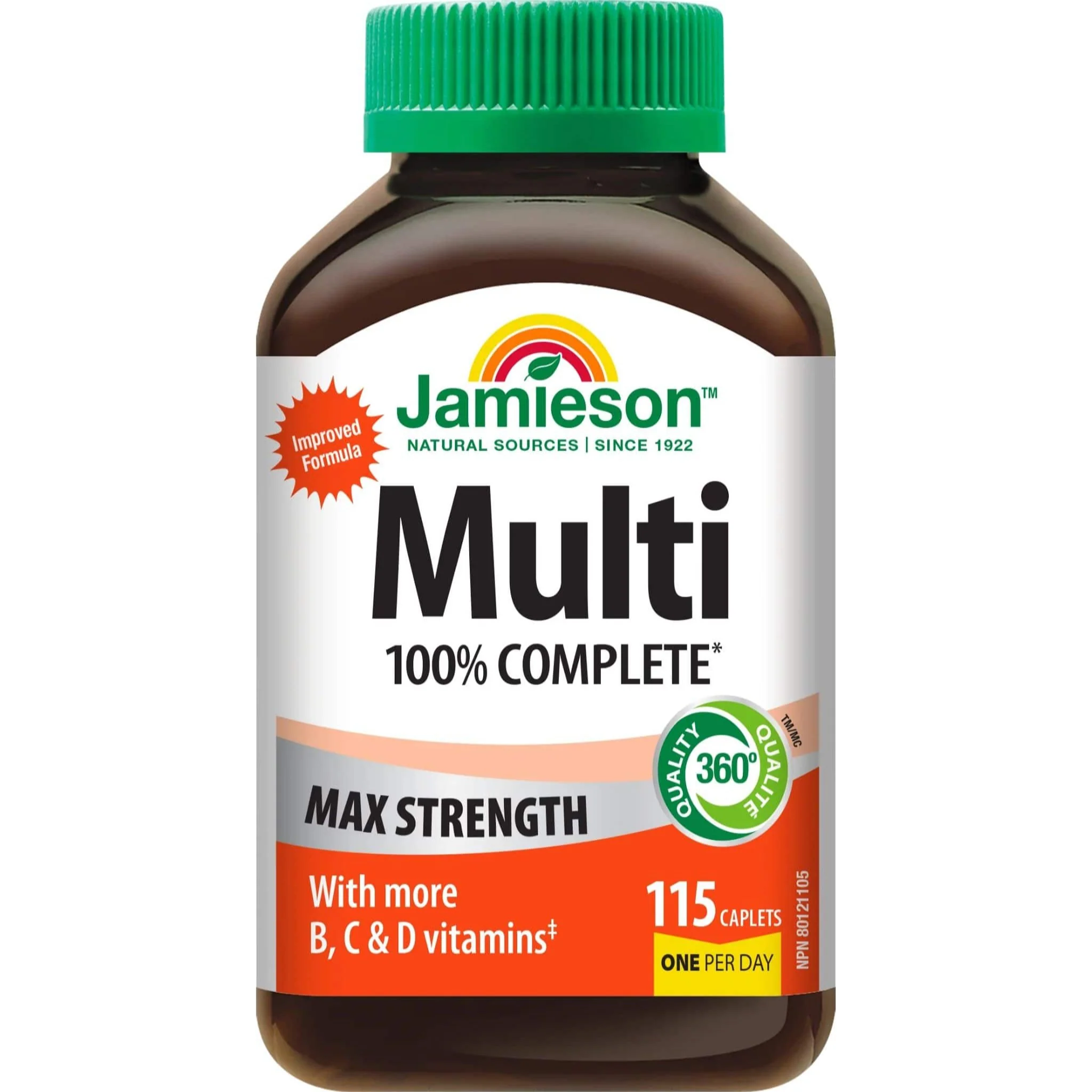 Jamieson 100% Complete Multivitamin Max Strength Caplets, 115 caplets
