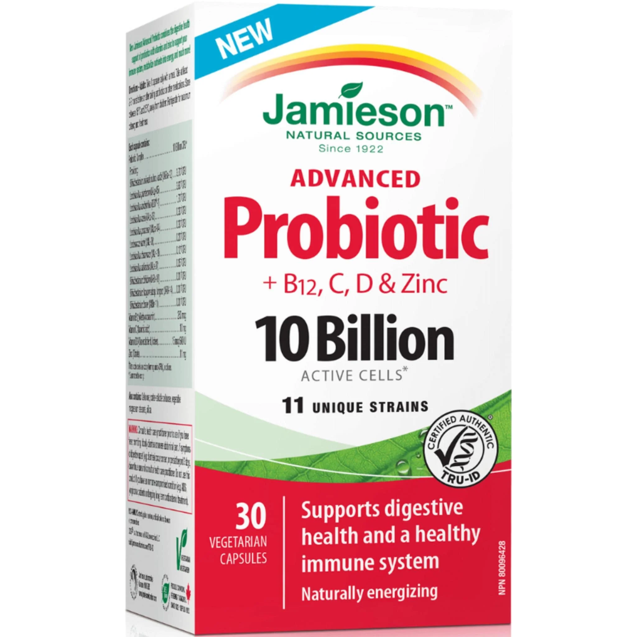 Jamieson Advanced Probiotic + B12, C, D & Zinc, 30 Vegetarian Capsules