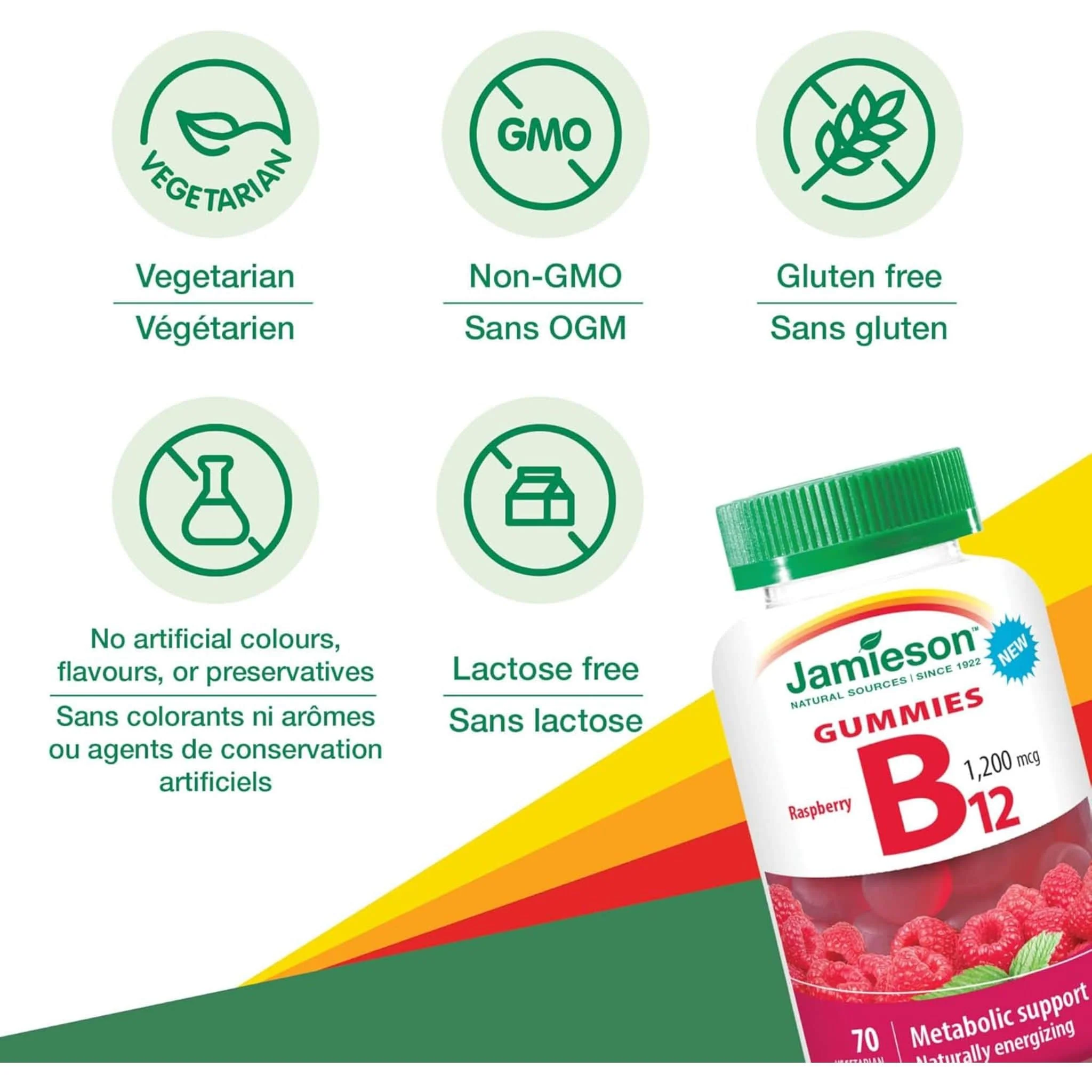 Jamieson B12 1200mcg, Raspberry Flavour, 70 Vegetarian Gummies - Image 4