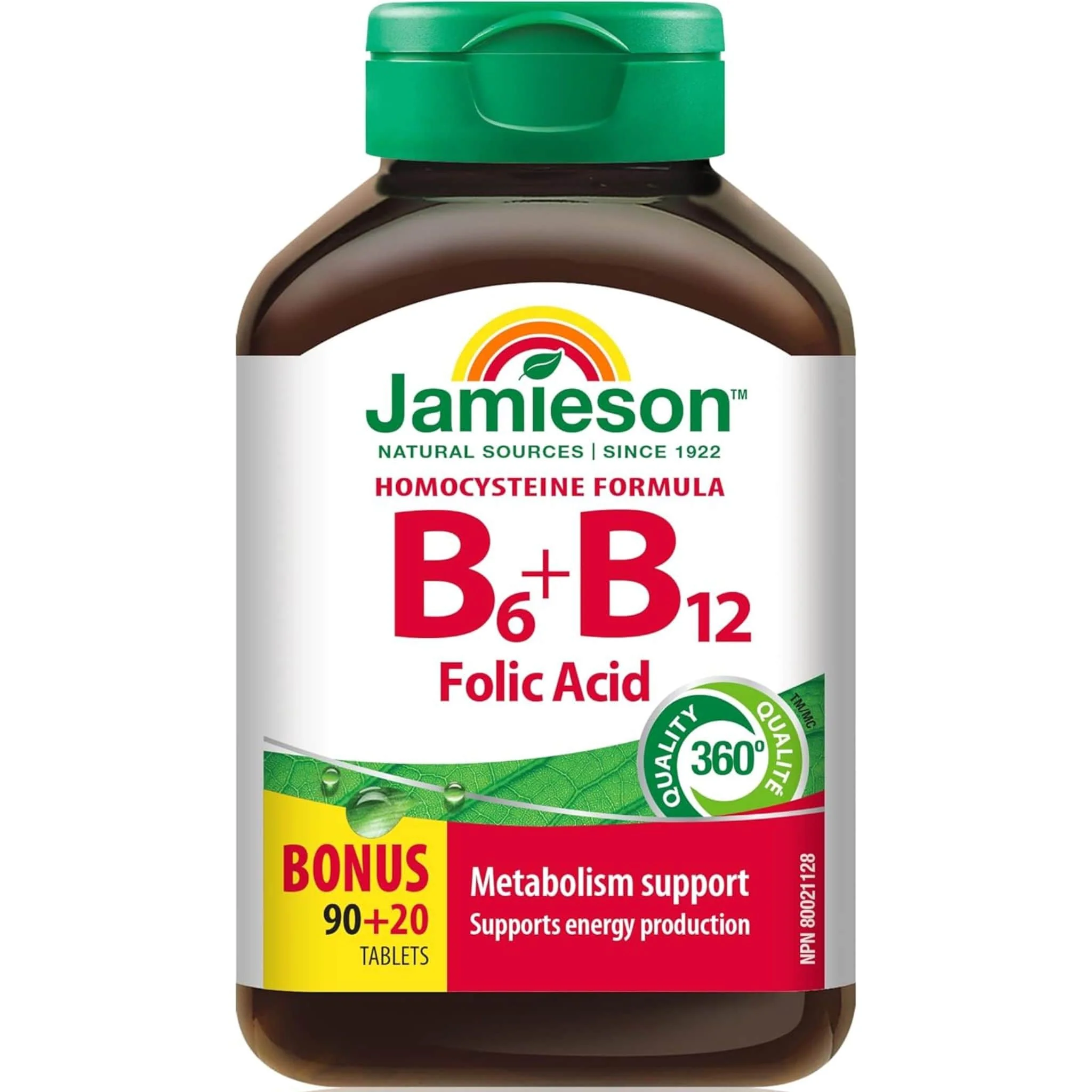 Jamieson Vitamin B6 + B12 + Folic Acid, 90+20 Free Tablets