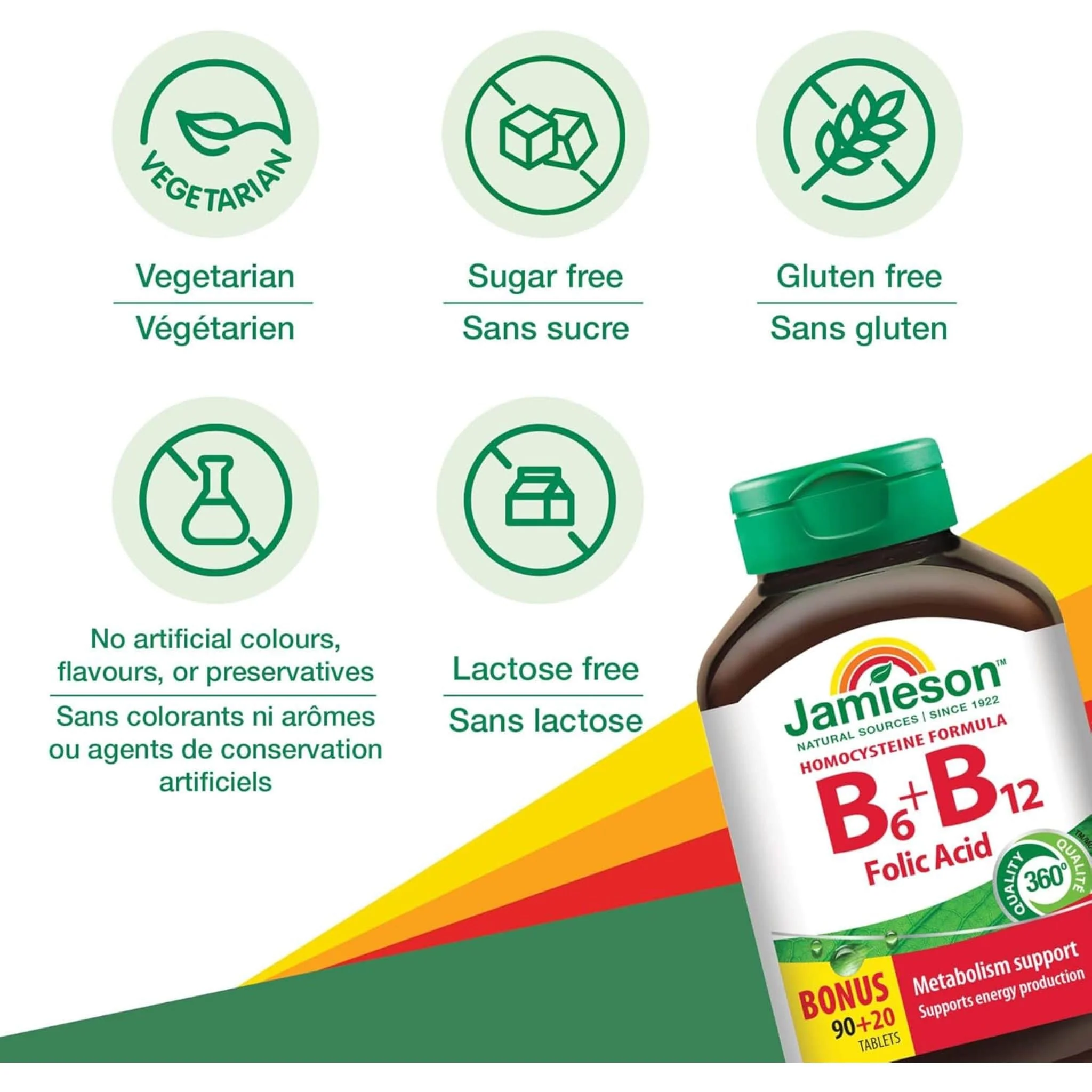 Jamieson Vitamin B6 + B12 + Folic Acid, 90+20 Free Tablets - Image 4