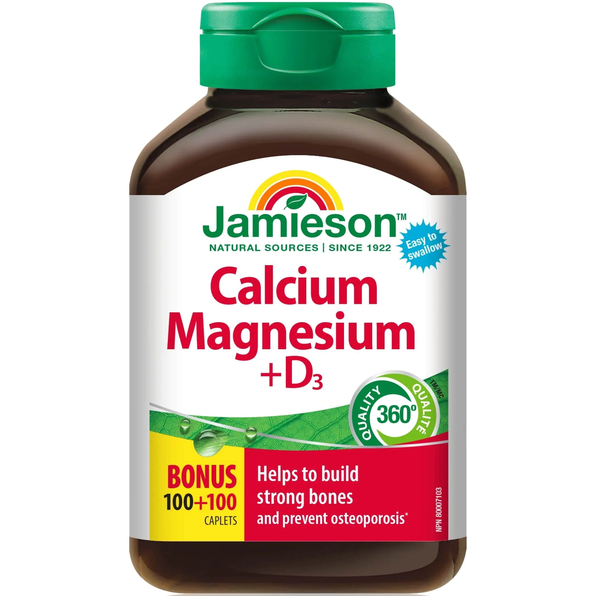 Jamieson Calcium Magnesium (2:1) + Vitamin D, 100+100 Free Caplets