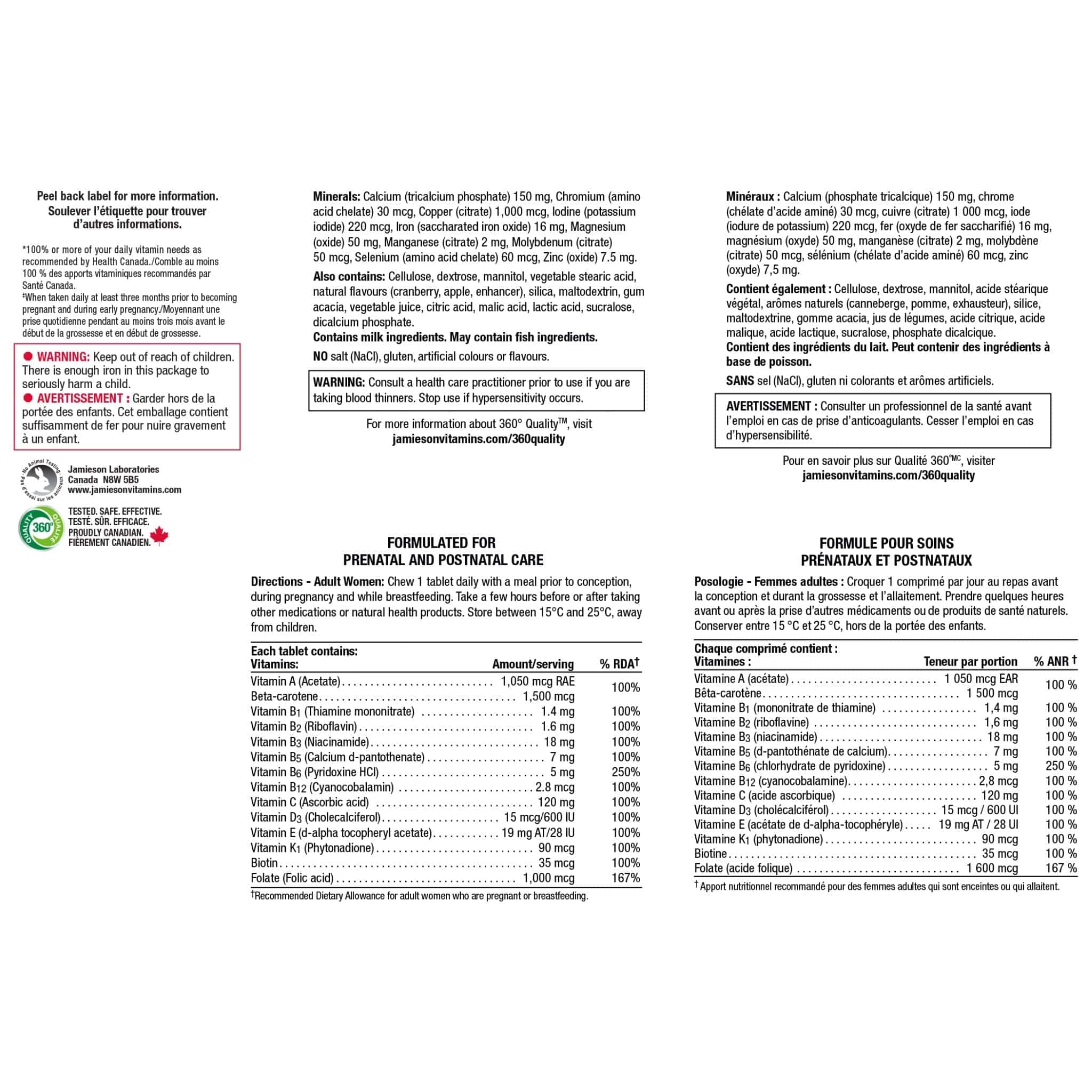 Jamieson Chewable Prenatal 100% Complete Multivitamin, 60 Chewable Tablets - Image 5