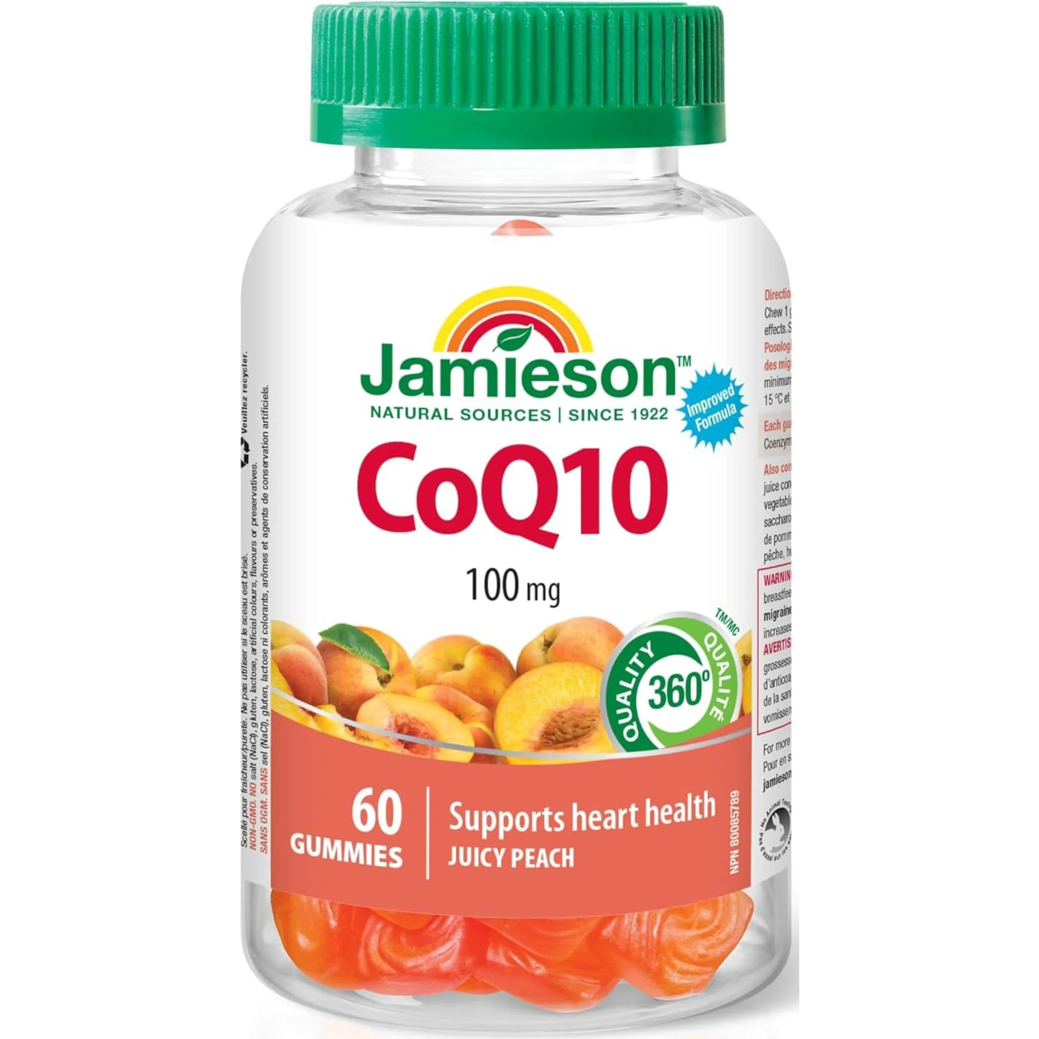 Jamieson CoQ10 100mg Gummies, Juicy Peach, 60 Gummies