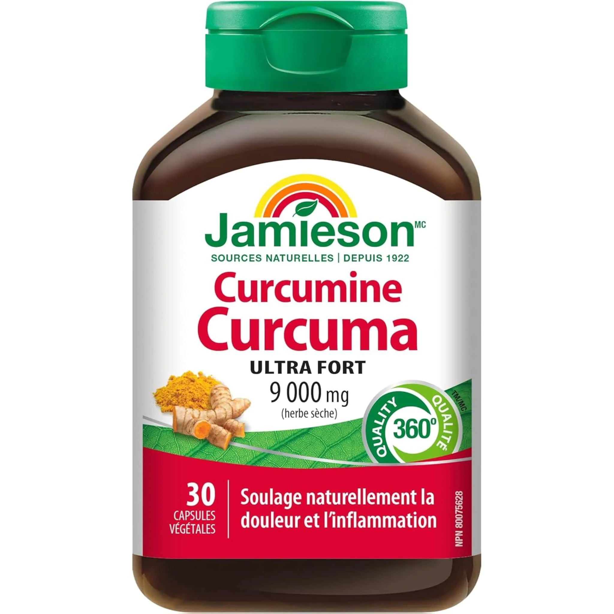 Jamieson Curcumin Tumeric 9000mg Ultra Strength, Raw Herb, 30 Vegetable Capsules - Image 2