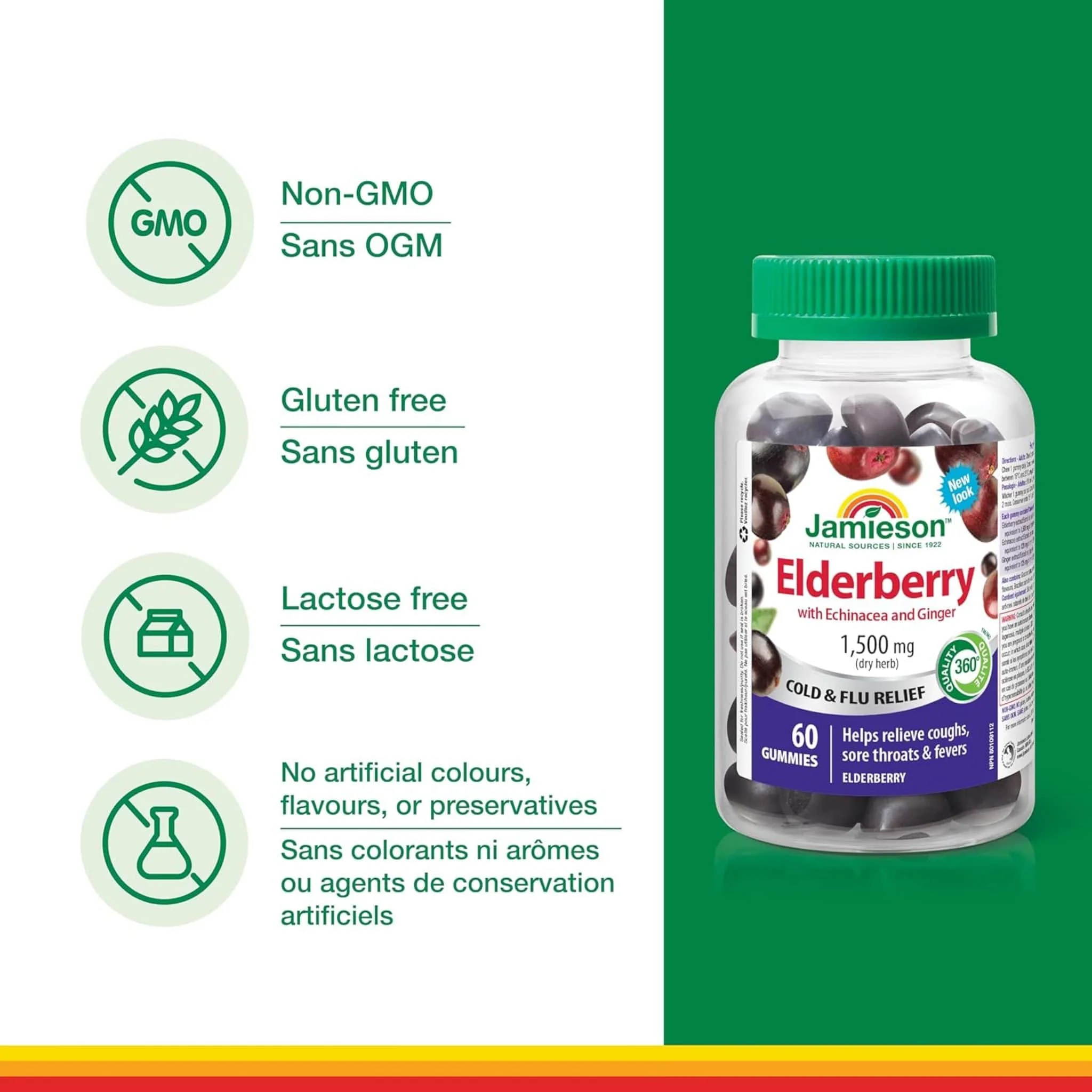 Jamieson Elderberry Cold and Flu Gummies with Echinacea and Ginger, Berry Flavour, 60 Gummies - Image 4
